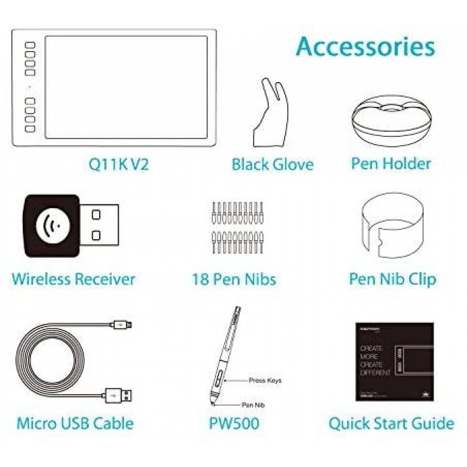 Tablet de Dibujo Huion Inspiroy Q11K V2 USB Win7 -Negro