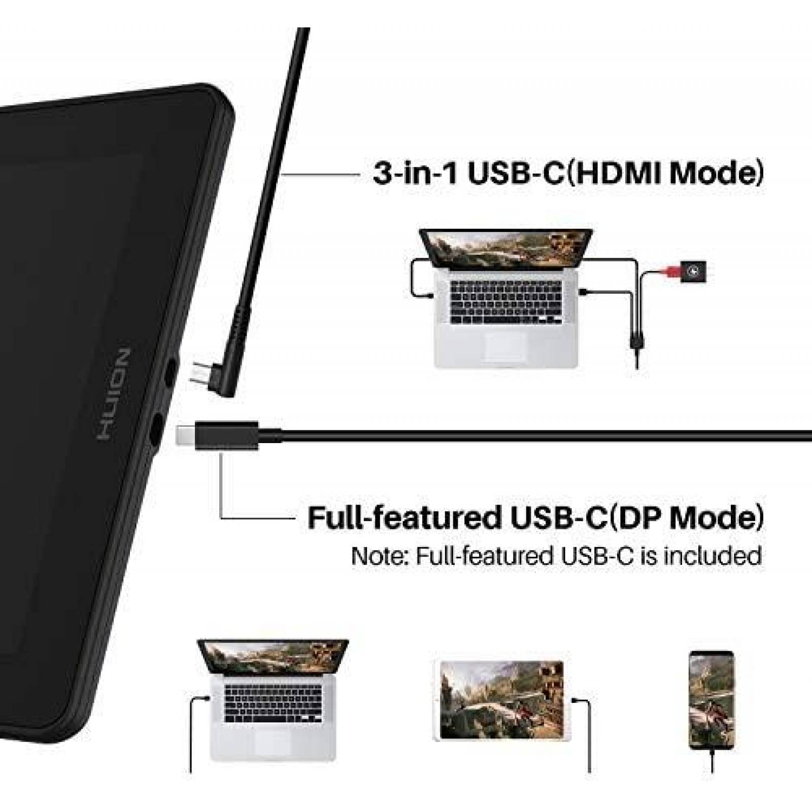 Tablet de Dibujo HUION Resolucion de 1920 x 1080 3 en 1