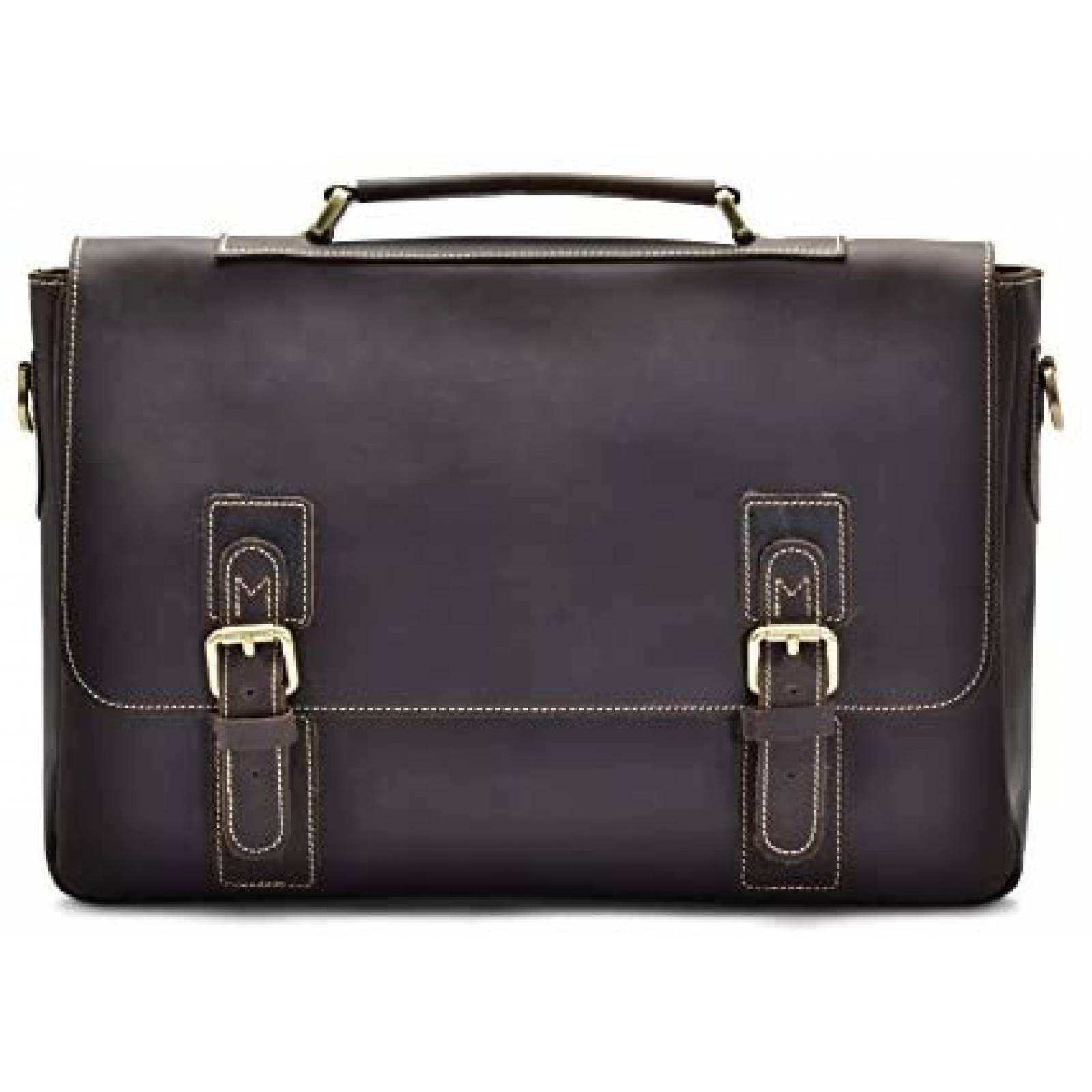 Maletín Holssen Vintage 15'' Cuero Genuino y Moderno -Café