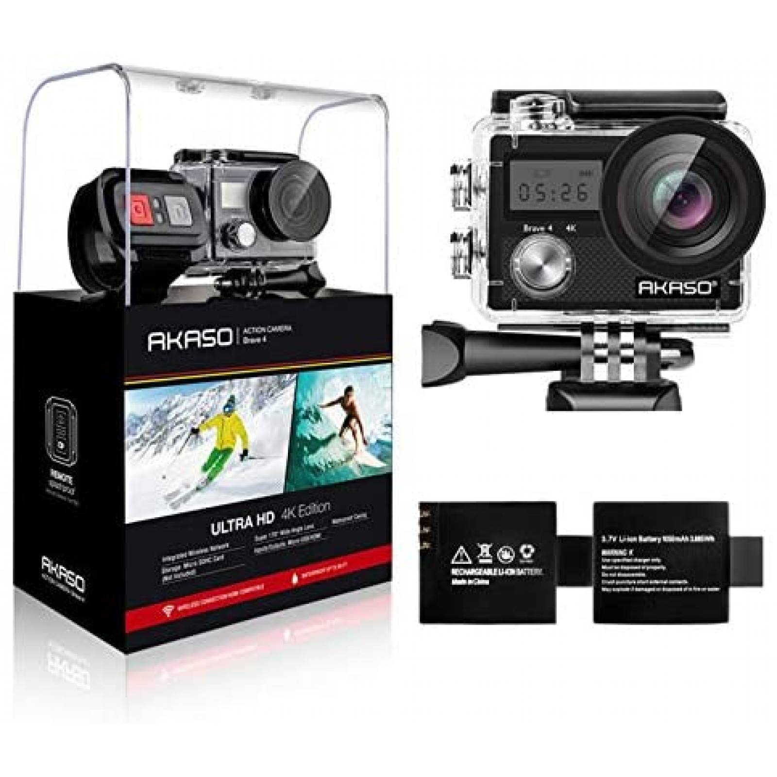 Cámara de Acción AKASO Brave 4 UHD 20MP WiFi con Accesorios 