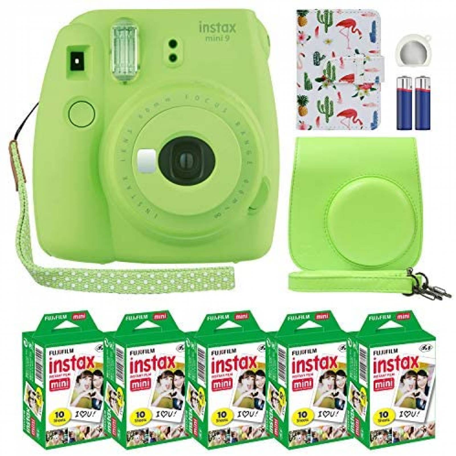 Camara Instax Mini 9 funda+50 hojas+álbum fotos -Verde 