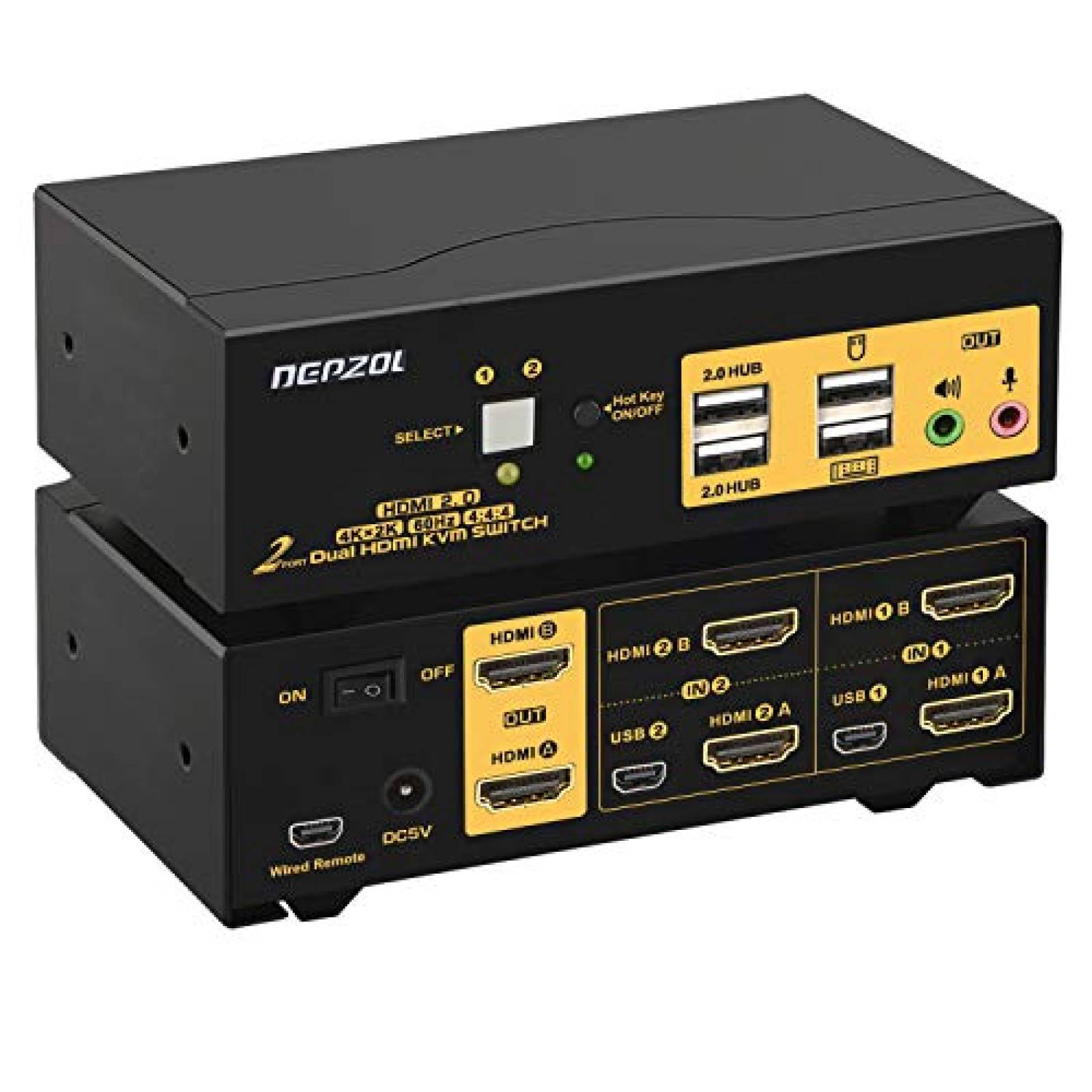 Switcher DEPZOL 2 Puertos HDMI 4K 60Hz USB 2.0 -Negro 