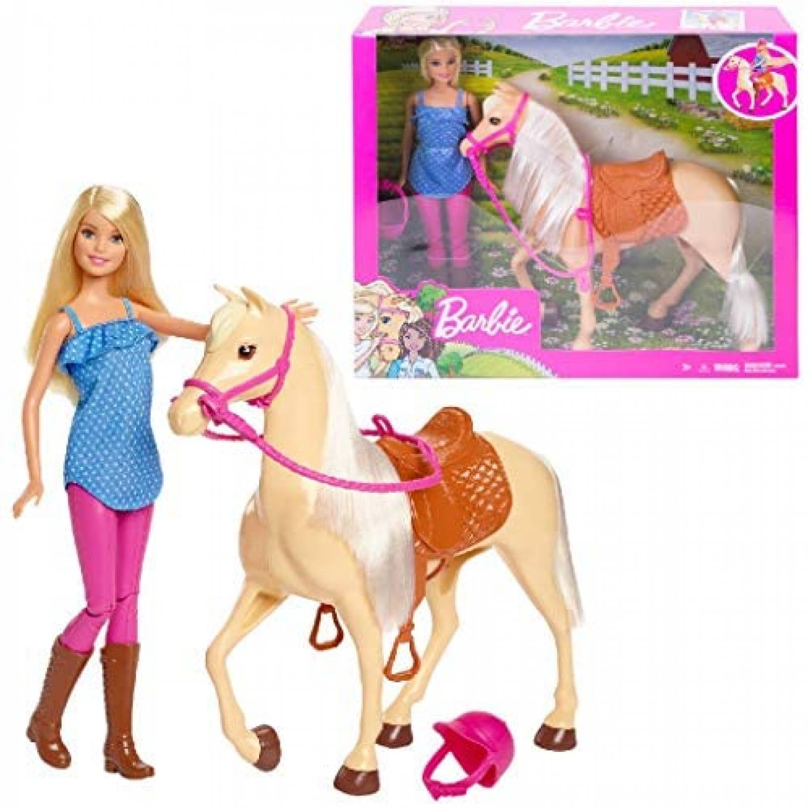 Muñeca Barbie Traje de Montar con Caballo 3-7 Años -Rubia 