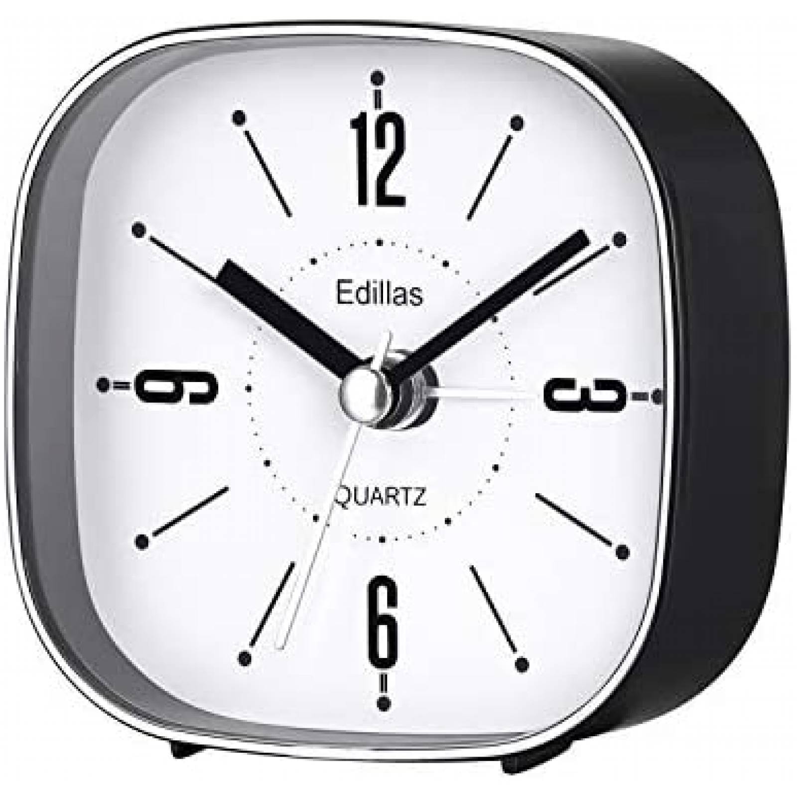 Reloj Análogo Despertador Edillas Compacto Portátil -Negro 
