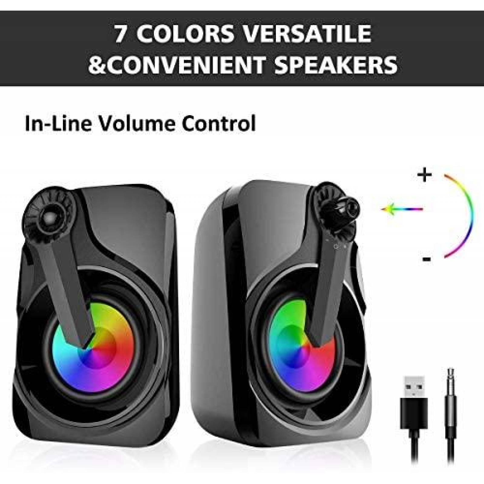 Altavoces de computadora Marboo USB luz LED RGB -Negro