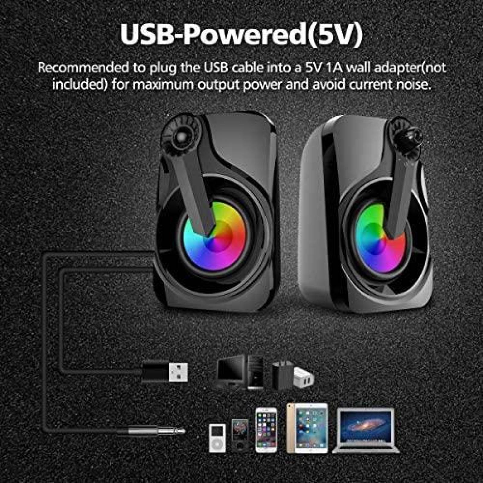 Altavoces de computadora Marboo USB luz LED RGB -Negro