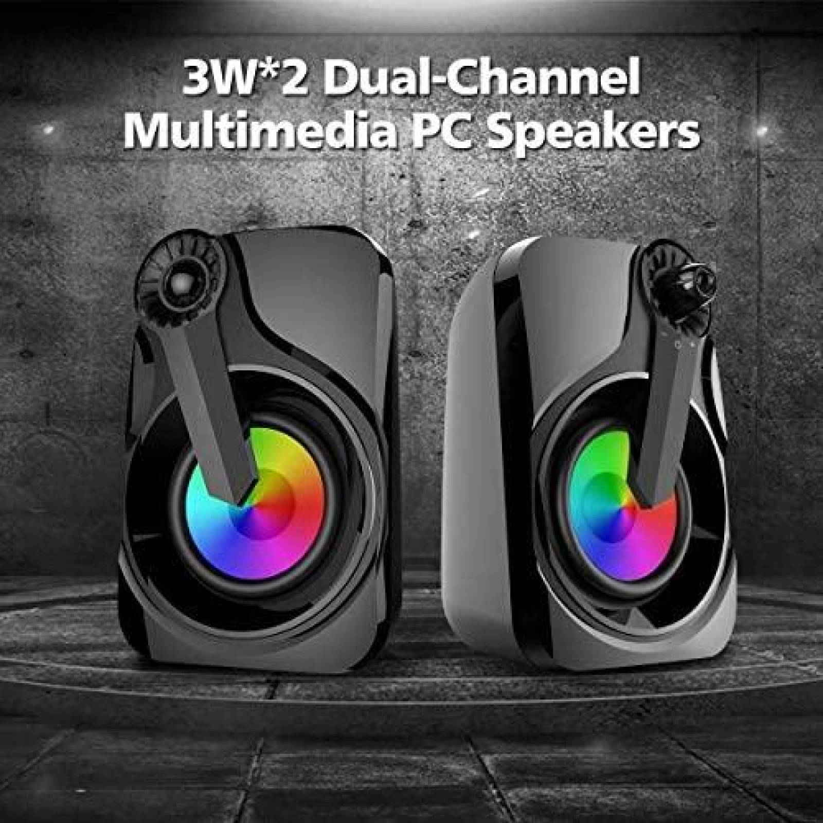 Altavoces de computadora Marboo USB luz LED RGB -Negro