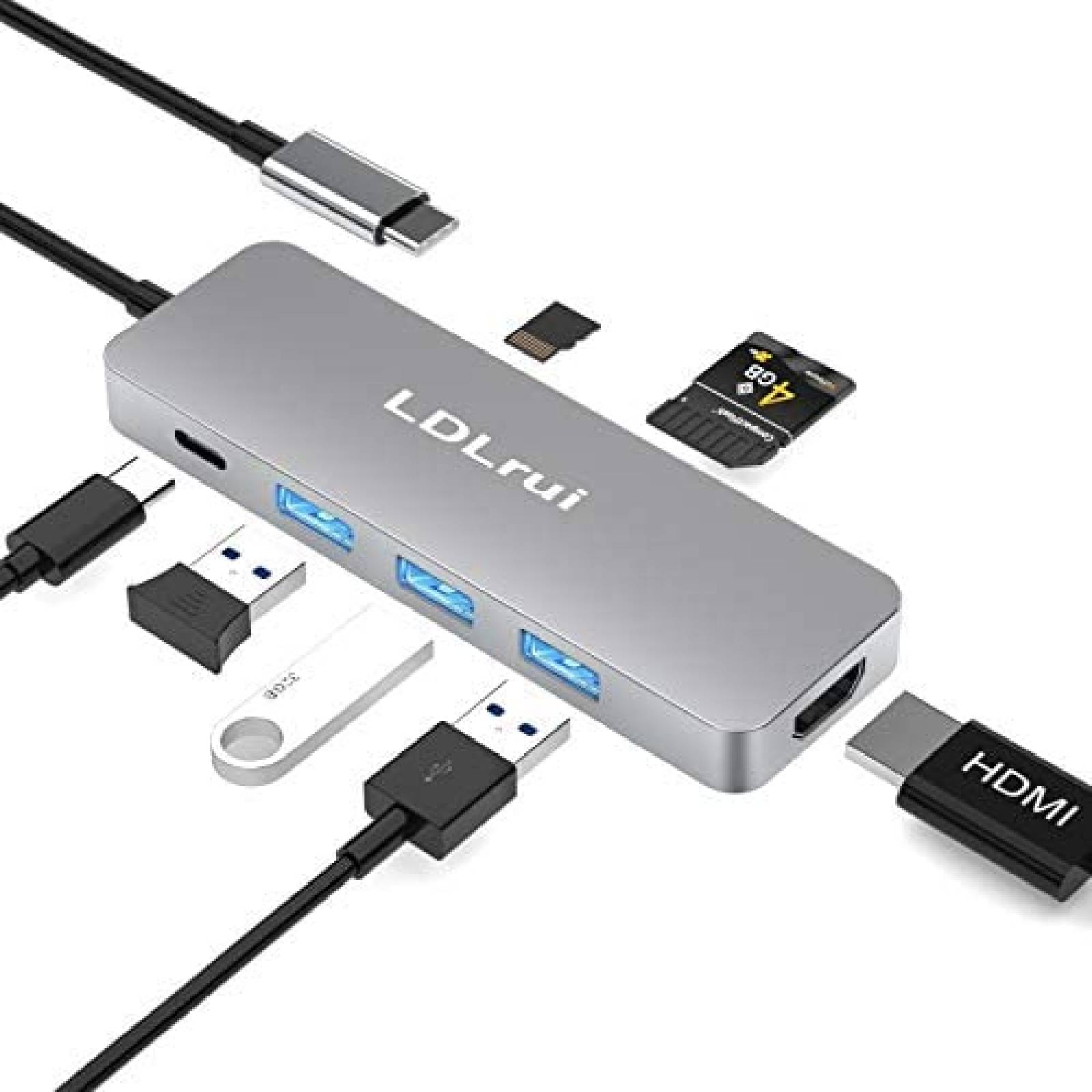 Adaptador LDLrui LR-HA10 Concentrador De USB 4 Puertos -Gris