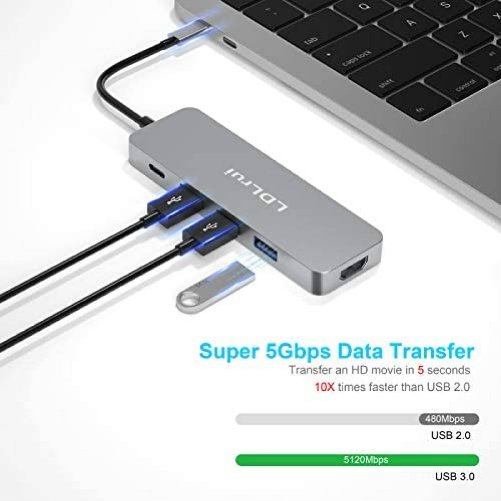 Adaptador LDLrui LR-HA10 Concentrador De USB 4 Puertos -Gris