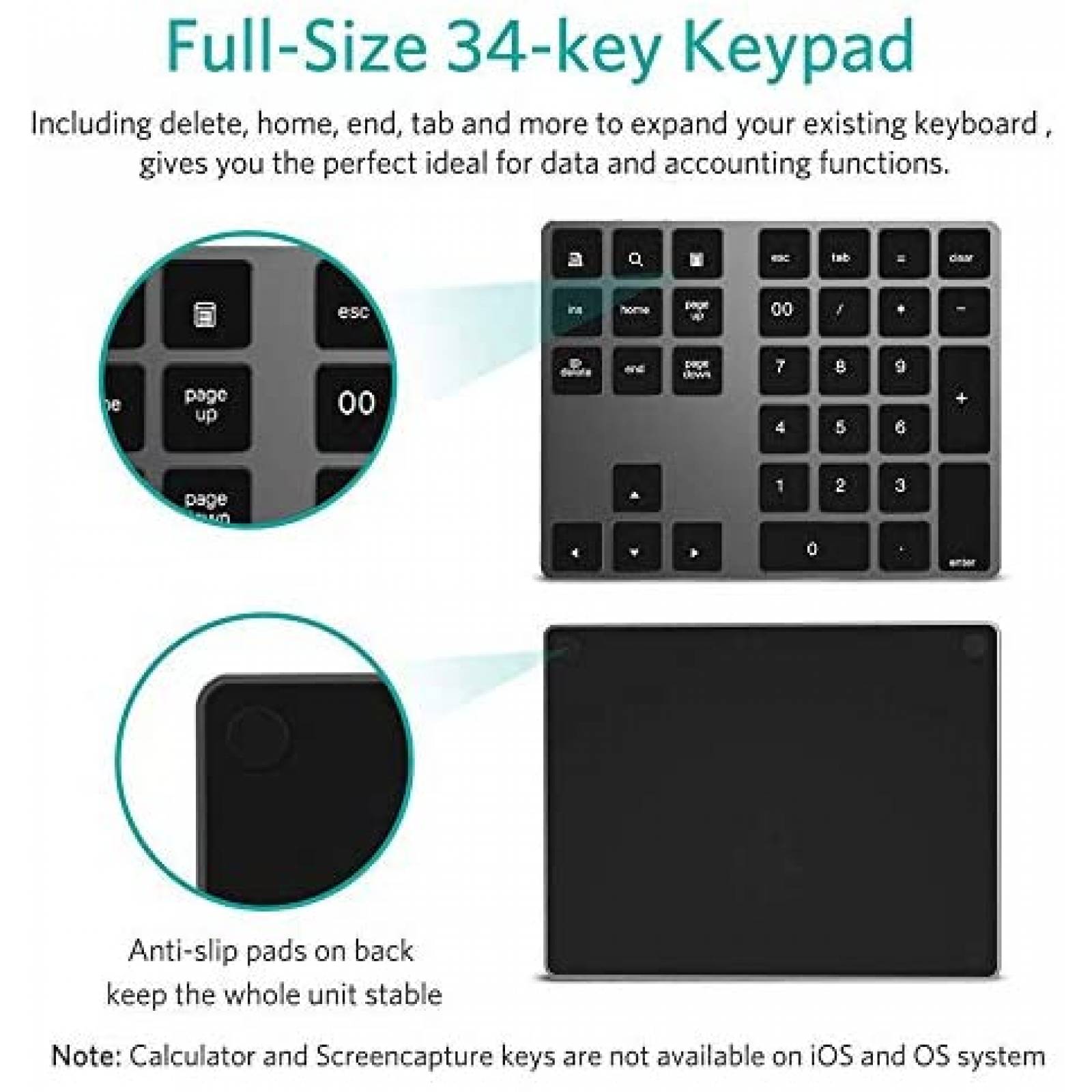 Teclado Numerico IKOS 34 Teclas Bluetooth para Windows iMac