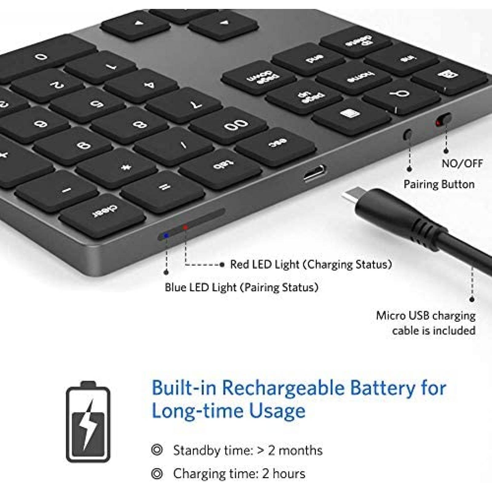 Teclado Numerico IKOS 34 Teclas Bluetooth para Windows iMac