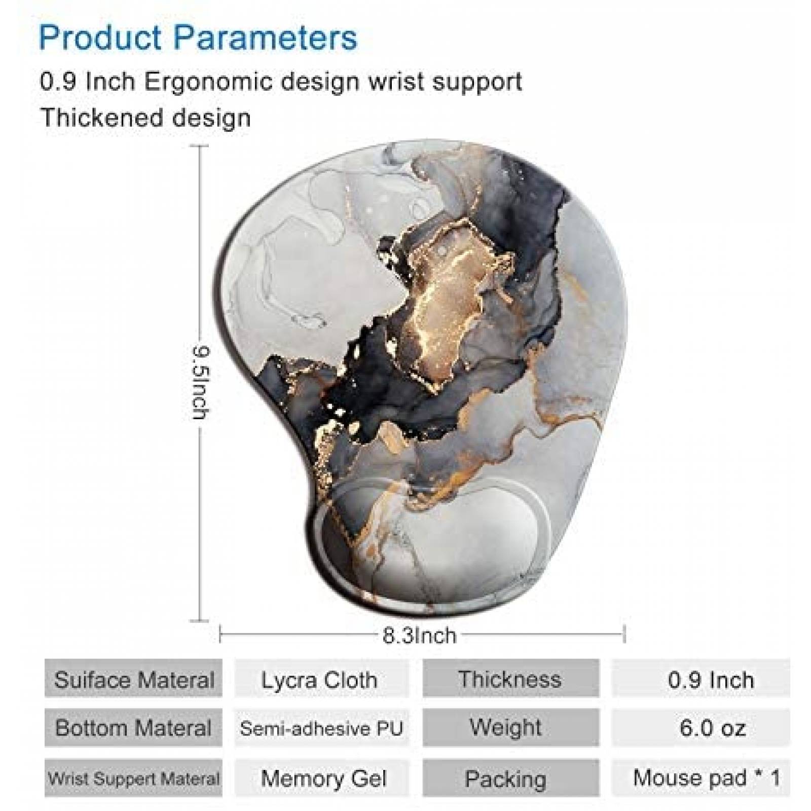 MousePad ITNRSIIET Marmoleado Ergonomico Reposamuñecas -Gris