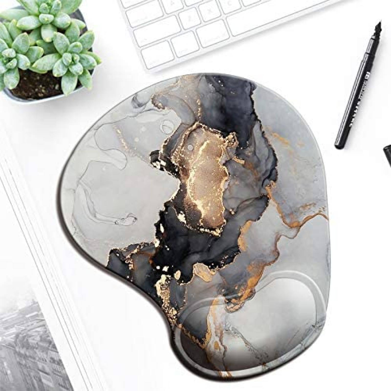 MousePad ITNRSIIET Marmoleado Ergonomico Reposamuñecas -Gris