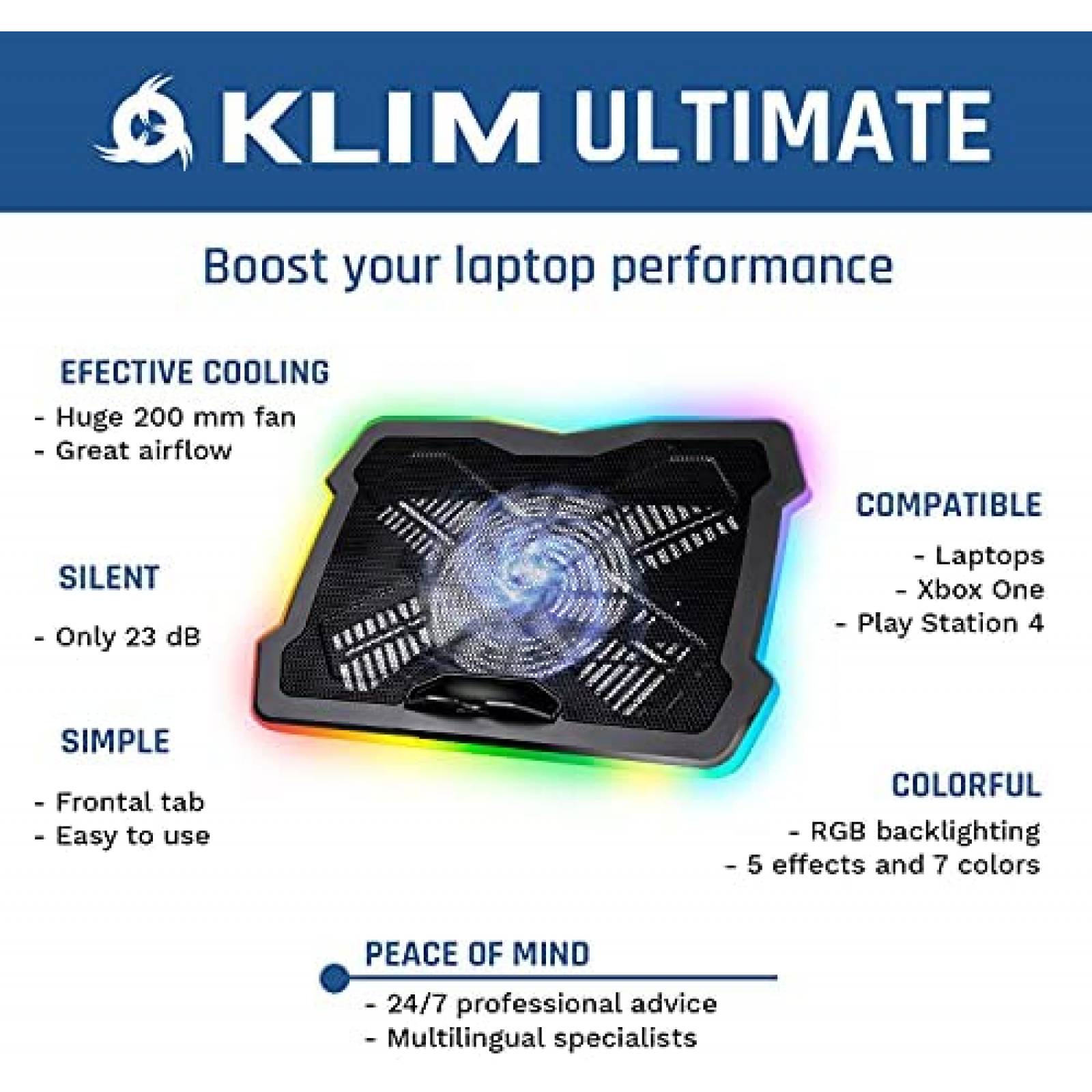 Pad de Enfriamiento KLIM para Laptop 17''/Xbox/PS4 -Negro