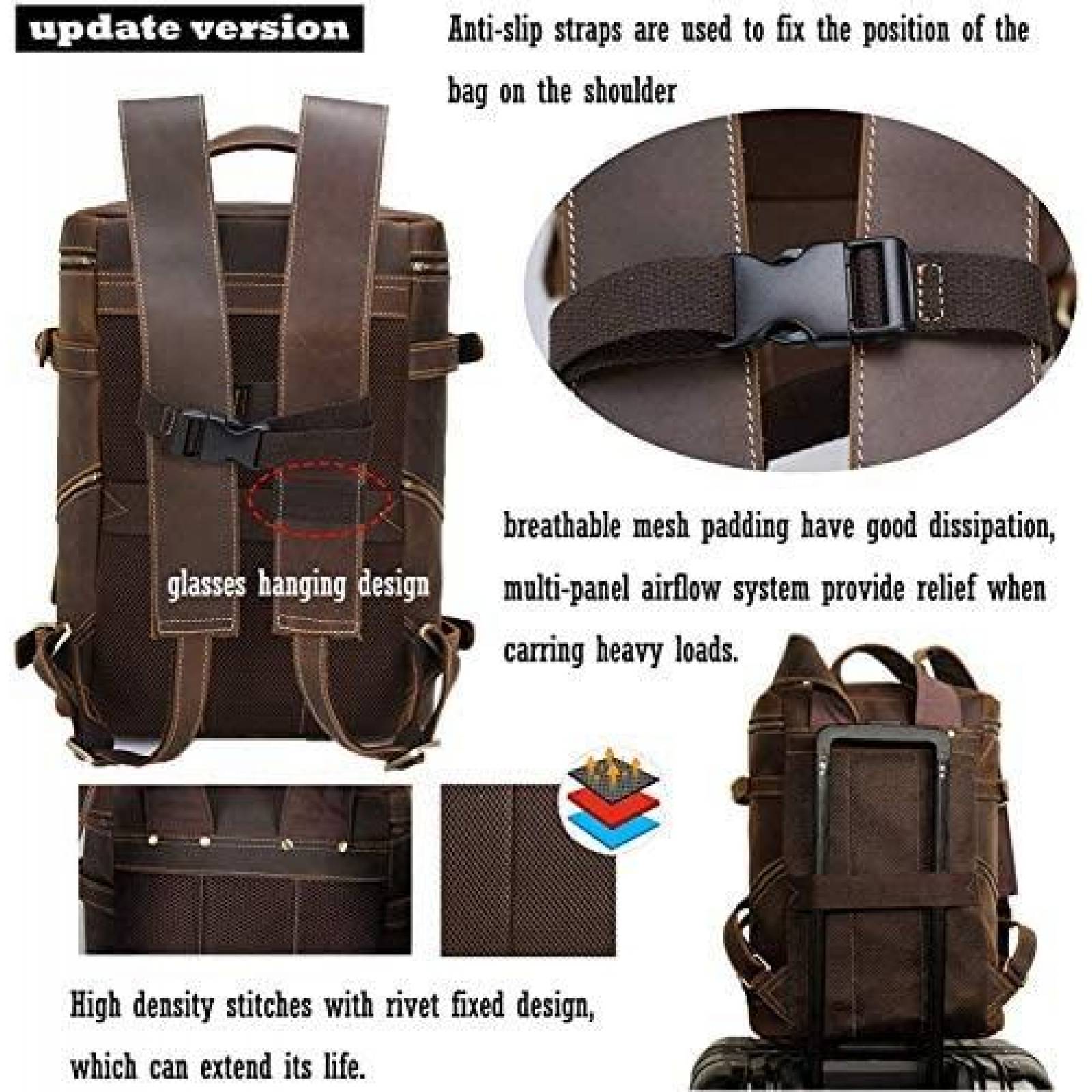 Mochila Unique Retro Bag Vintage de cuero genuino -Marron