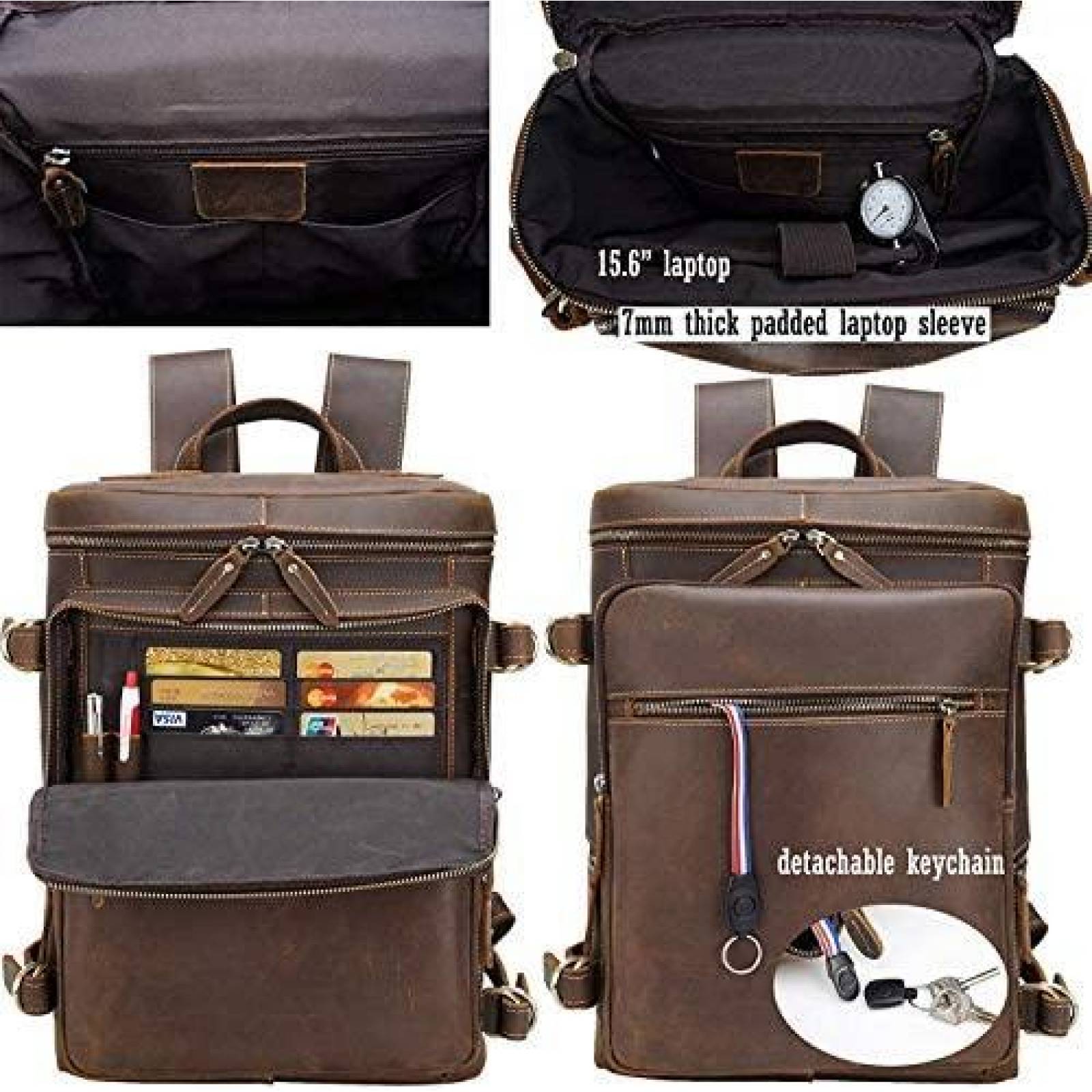 Mochila Unique Retro Bag Vintage de cuero genuino -Marron