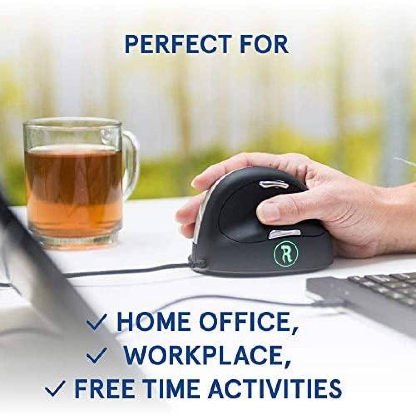 Mouse R-Go Tools Ergonomico Vertical USB de 5 Botones -Negro