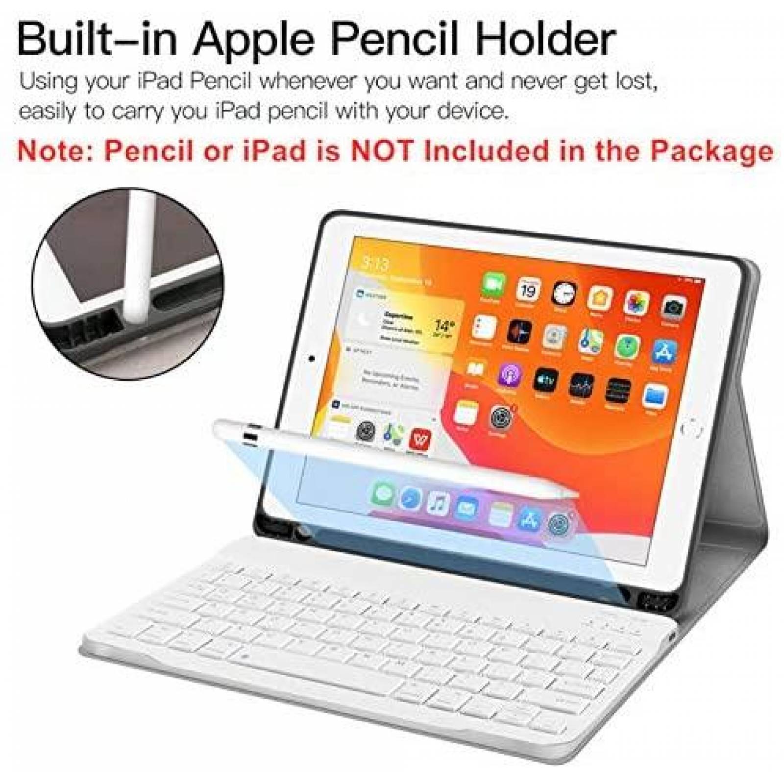 Funda Con Teclado Para IPad 9th 8th 7th Funda Teclado IPad 10.2" – Con Soporte Para Lápiz | Piel Sintética | Compatible 7th/8th/9th Gen Cover IPad 10.2 Teclado Bluetooth Protección
