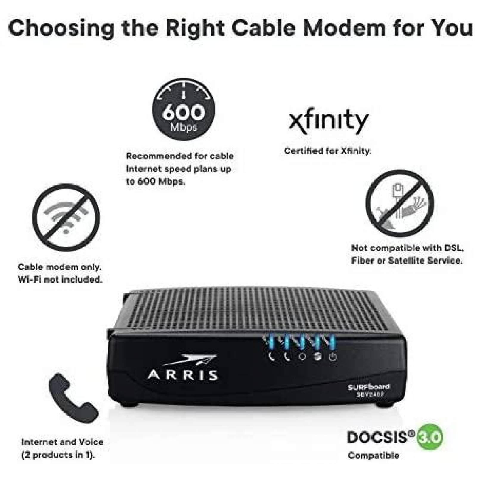 Modem ARRIS SBV2402 Ethernet 10.35" x 9.02" x 2.32" -Negro