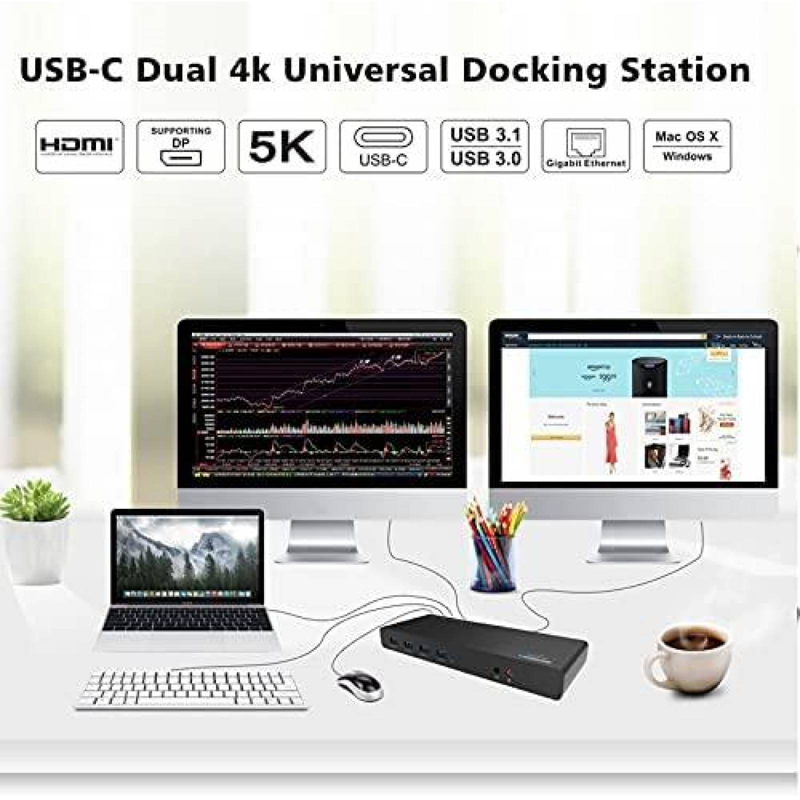 Estacion de Carga WAVLINK 5K/Dual 4K USB Tipo C -Negro