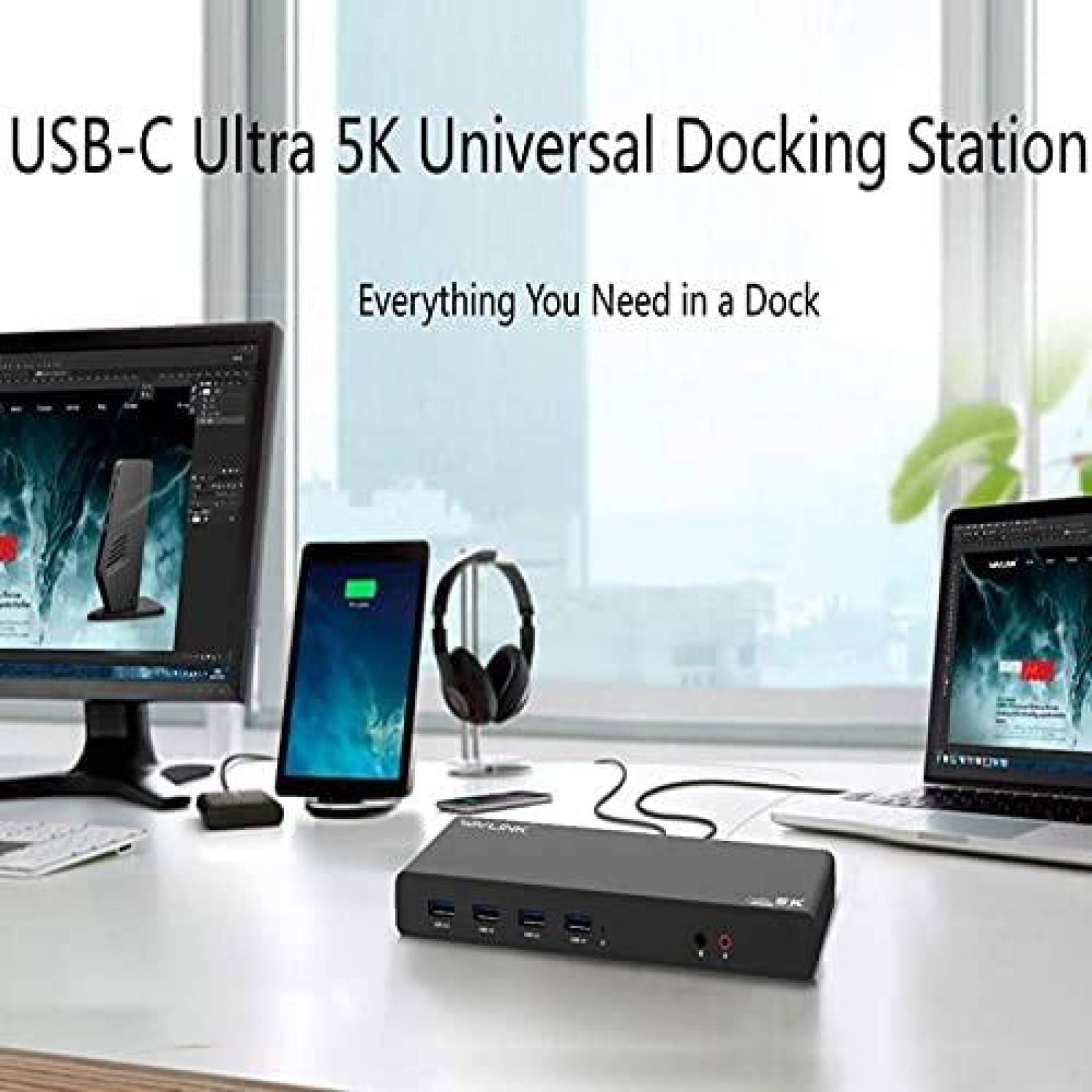Estacion de Carga WAVLINK 5K/Dual 4K USB Tipo C -Negro