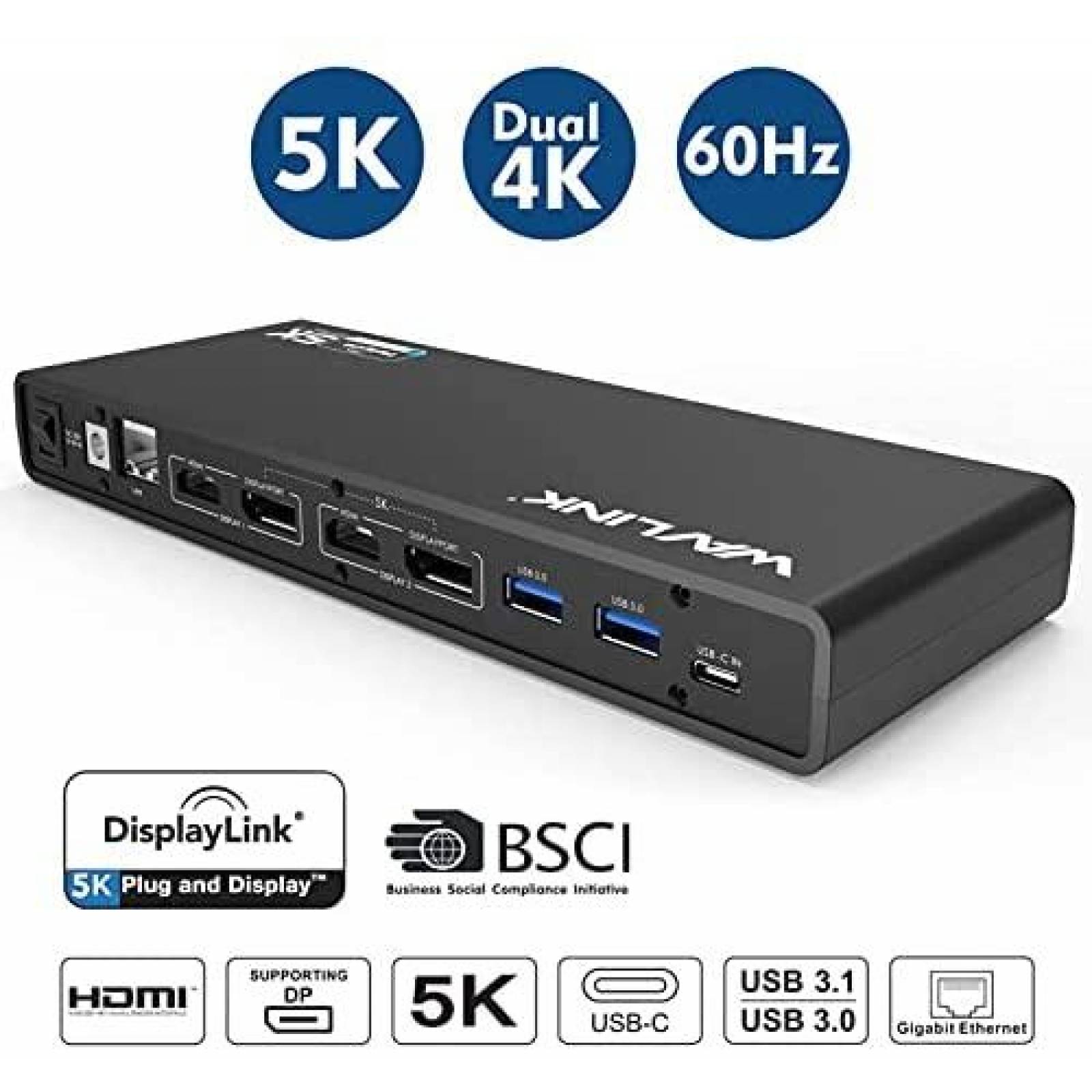 Estacion de Carga WAVLINK 5K/Dual 4K USB Tipo C -Negro