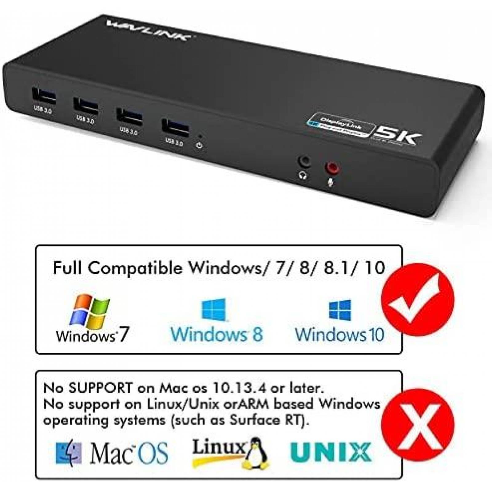 Estacion de Carga WAVLINK 5K/Dual 4K USB Tipo C -Negro