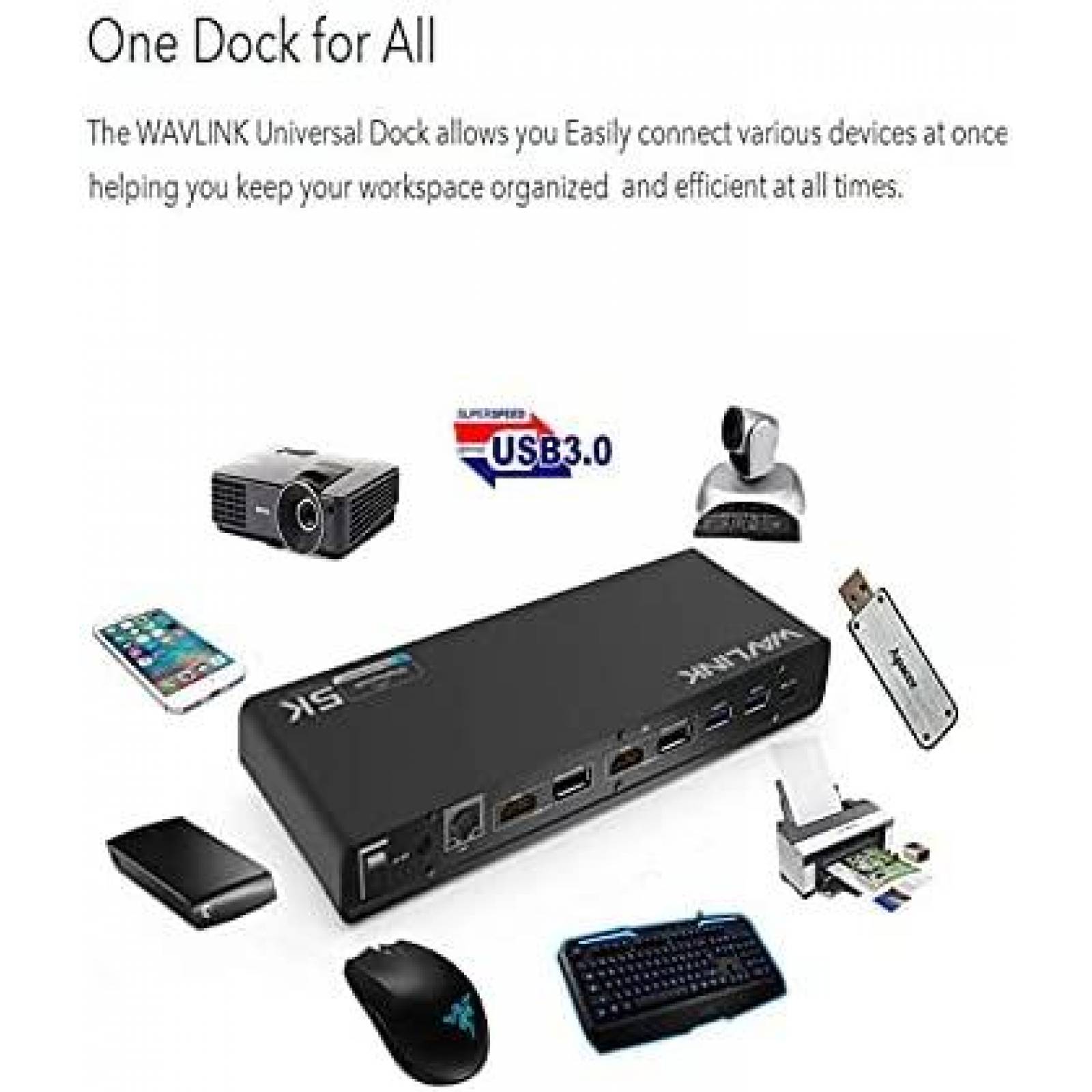Estacion de Carga WAVLINK 5K/Dual 4K USB Tipo C -Negro