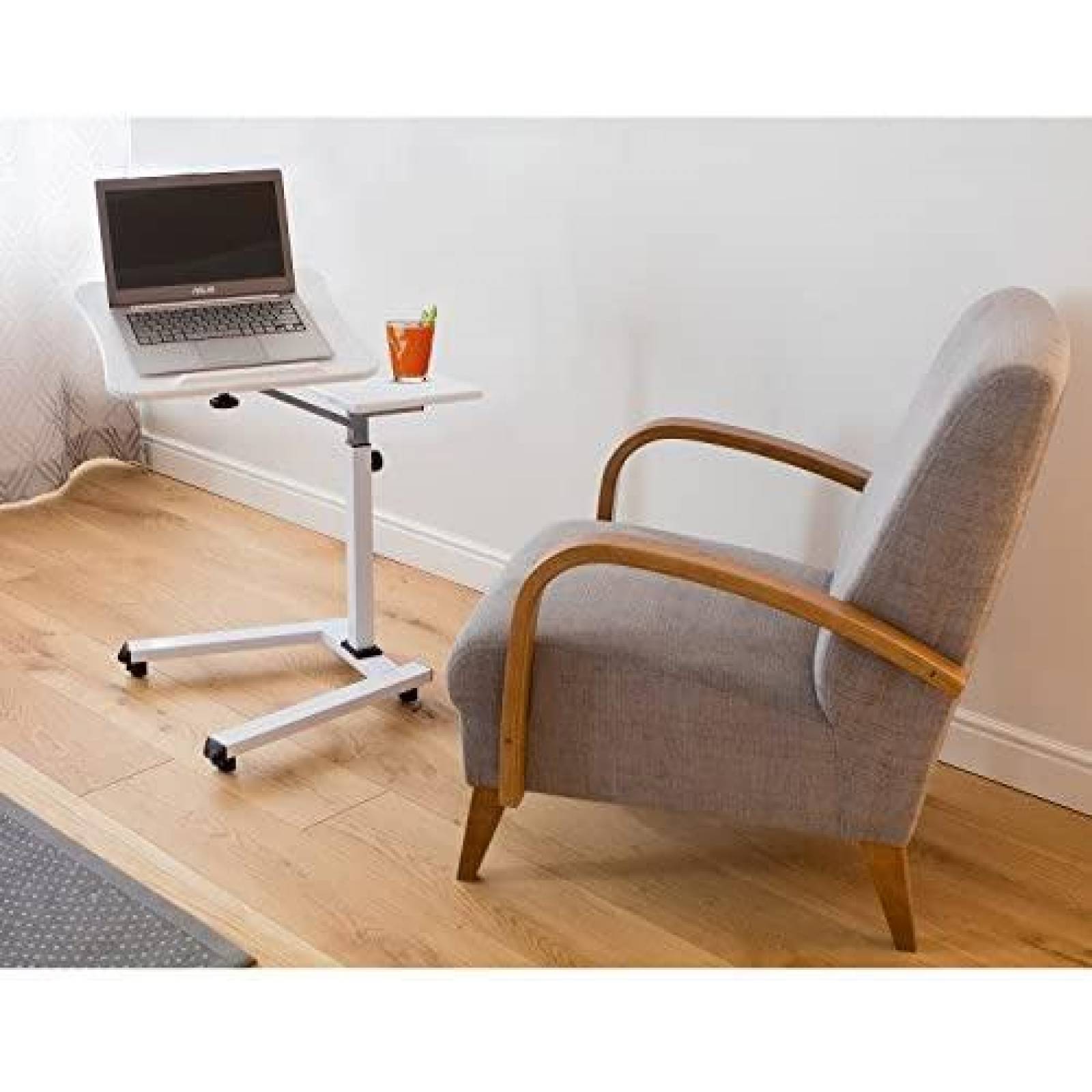 Mesa para Laptop Tatkraft Ajustable Plegable con Ruedas -Bco