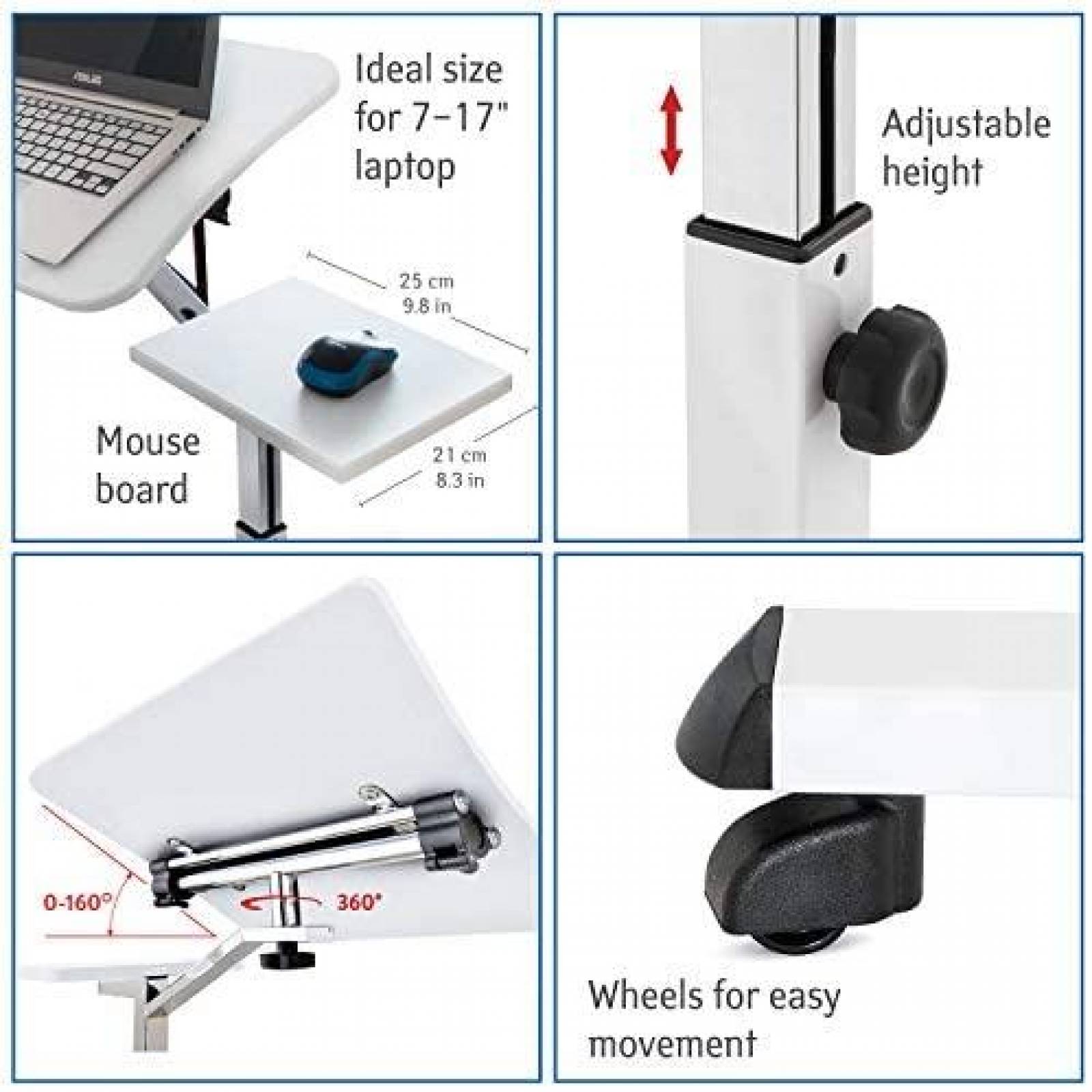 Mesa para Laptop Tatkraft Ajustable Plegable con Ruedas -Bco