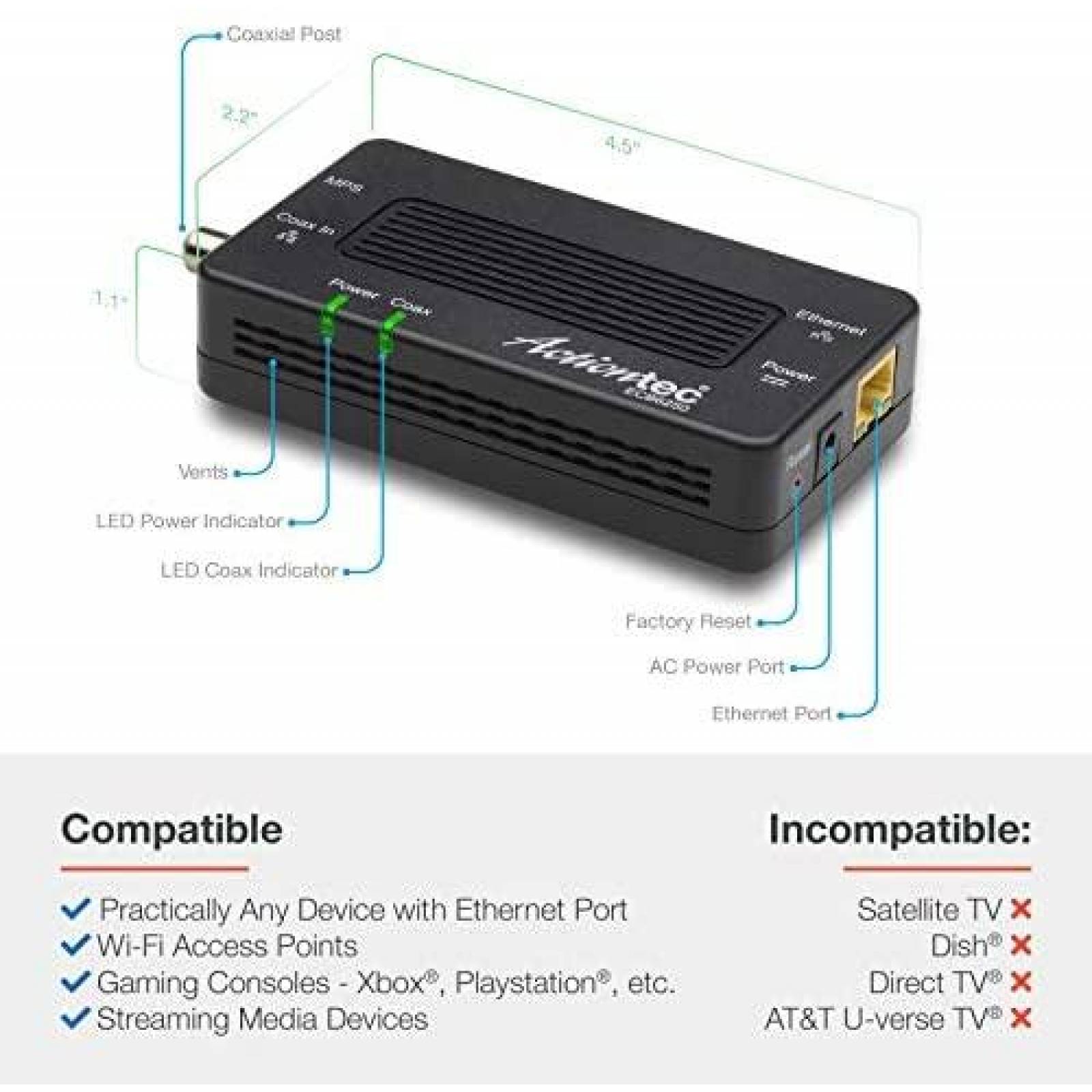 Adaptador Ethernet ActiontecMoCA 2pcs1Gbps adaptador coaxial