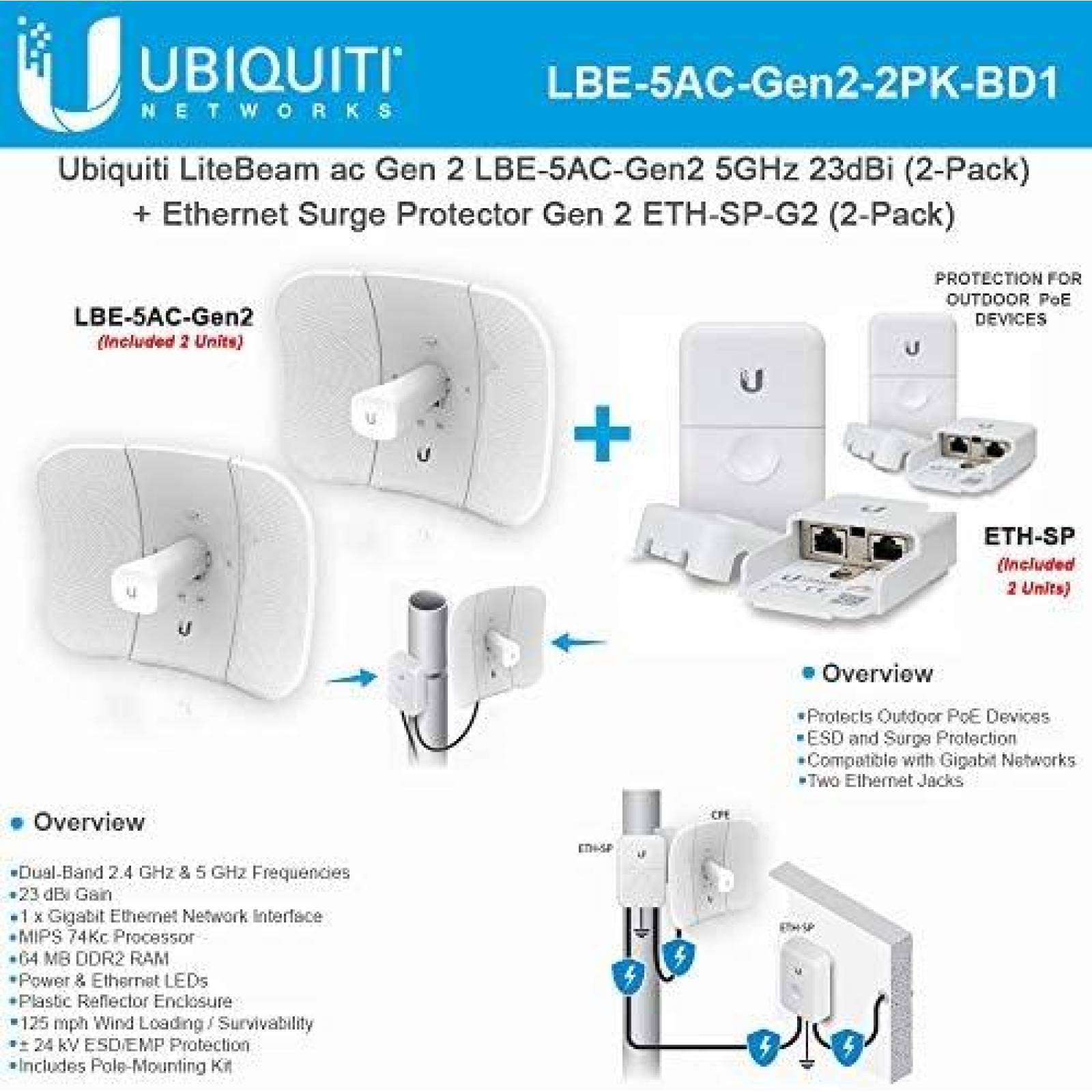 Antena de red UBNT Network LBE-5AC-Gen2 5GHz paquete de 2
