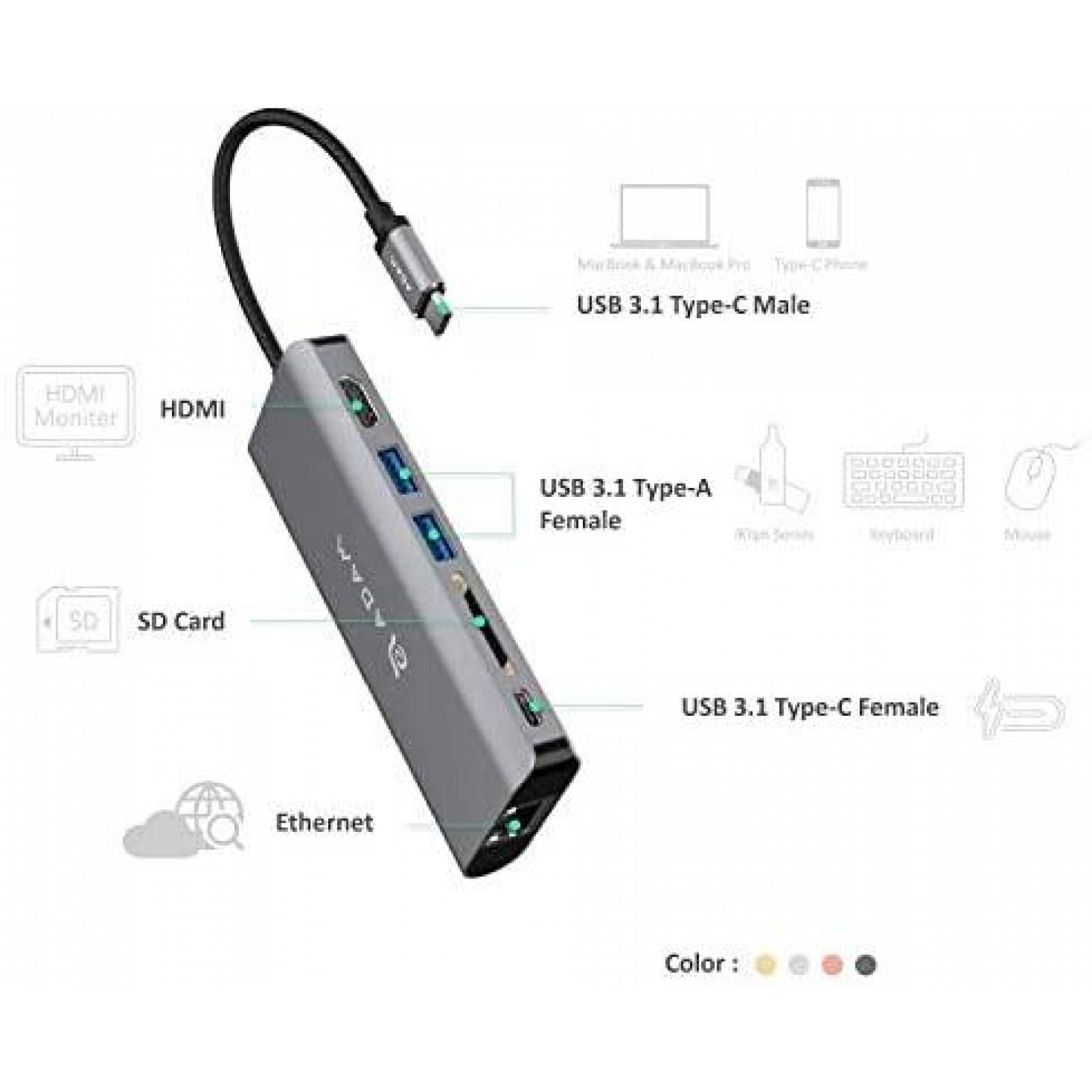 Adaptador Adam Elements CASA Hub A01 USB-C 5 en 1 -Gris