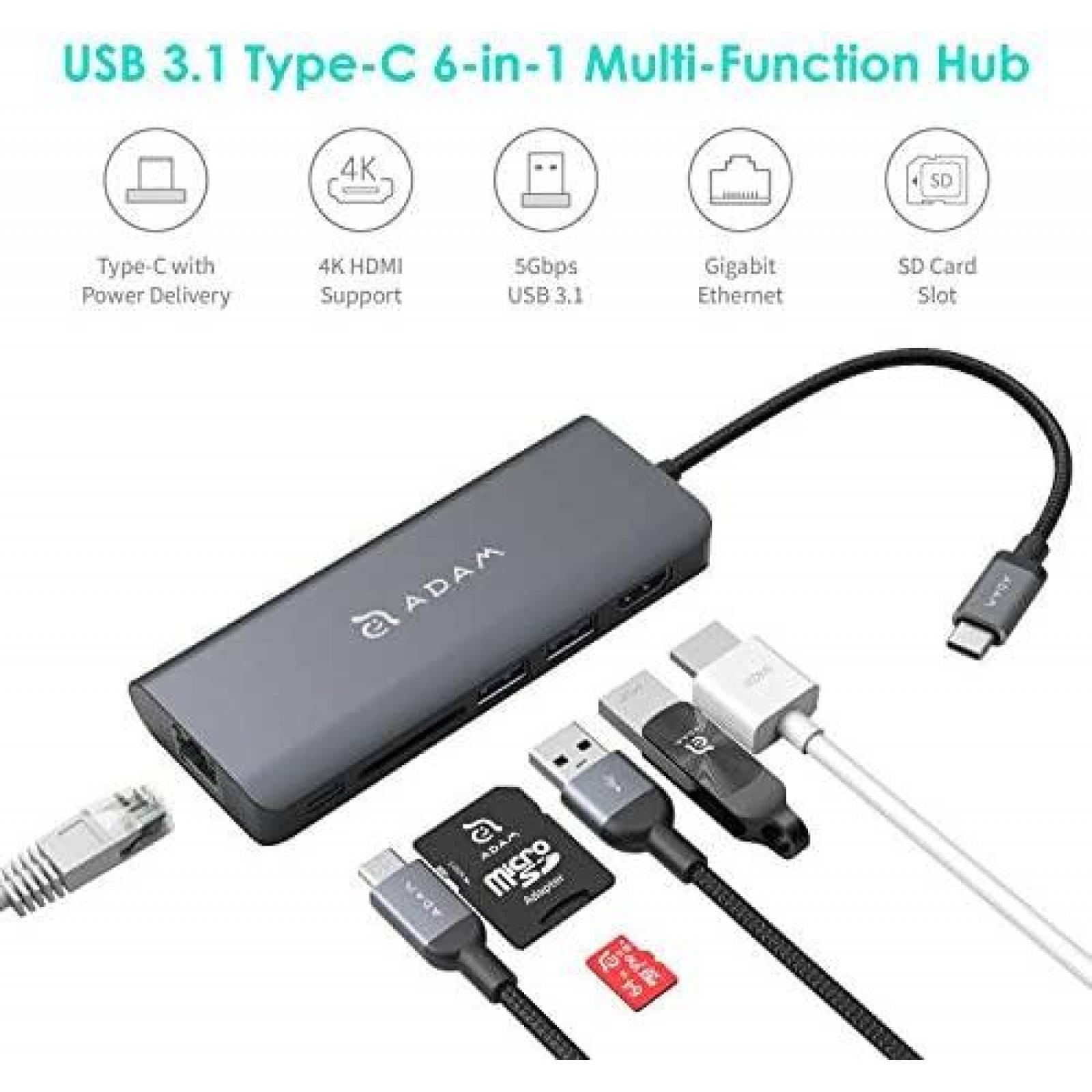 Adaptador Adam Elements CASA Hub A01 USB-C 5 en 1 -Gris