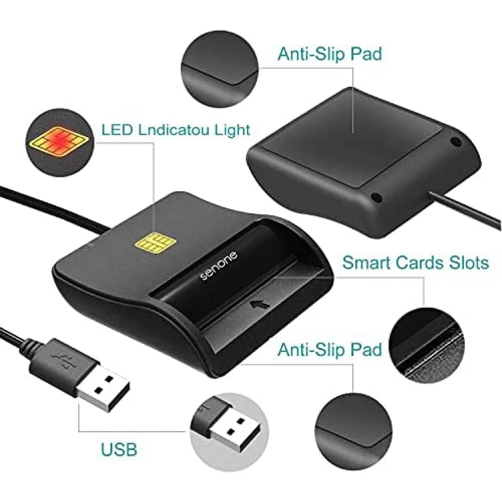 Lector Senone WS-SCR305RT Para tarjetas inteligentes -Negro