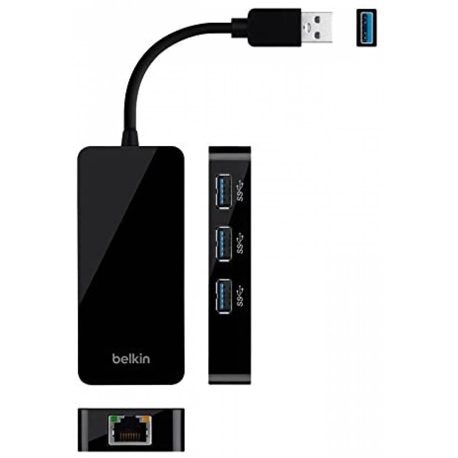 Hub Belkin B2B128TT Ethernet de 3 Puertos USB -Negro