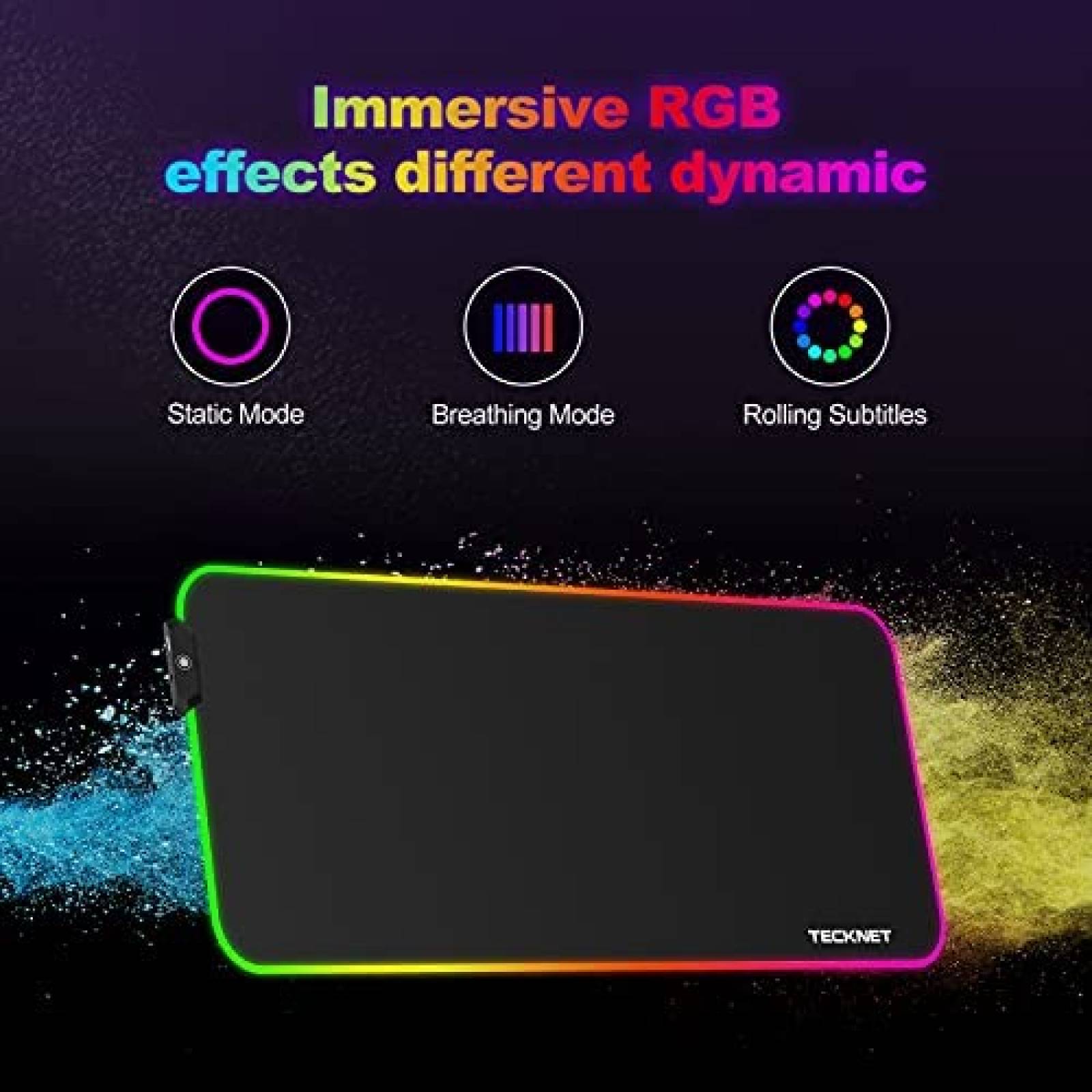Alfombrilla De Mouse TECKNET Gamer RGB 12 Modos 31.5x15.7''