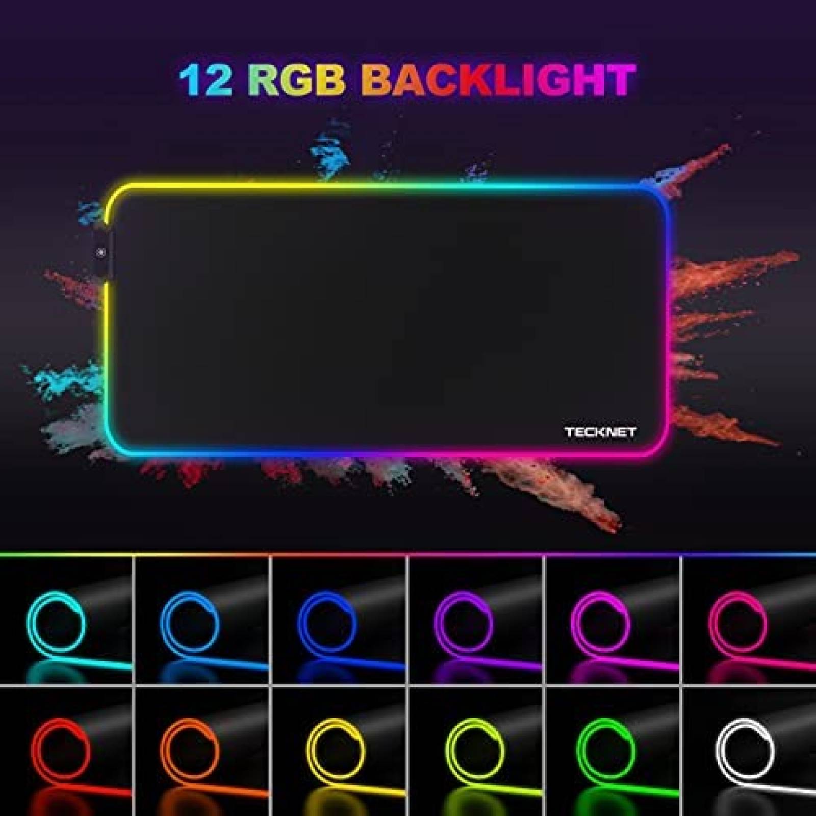 Alfombrilla De Mouse TECKNET Gamer RGB 12 Modos 31.5x15.7''