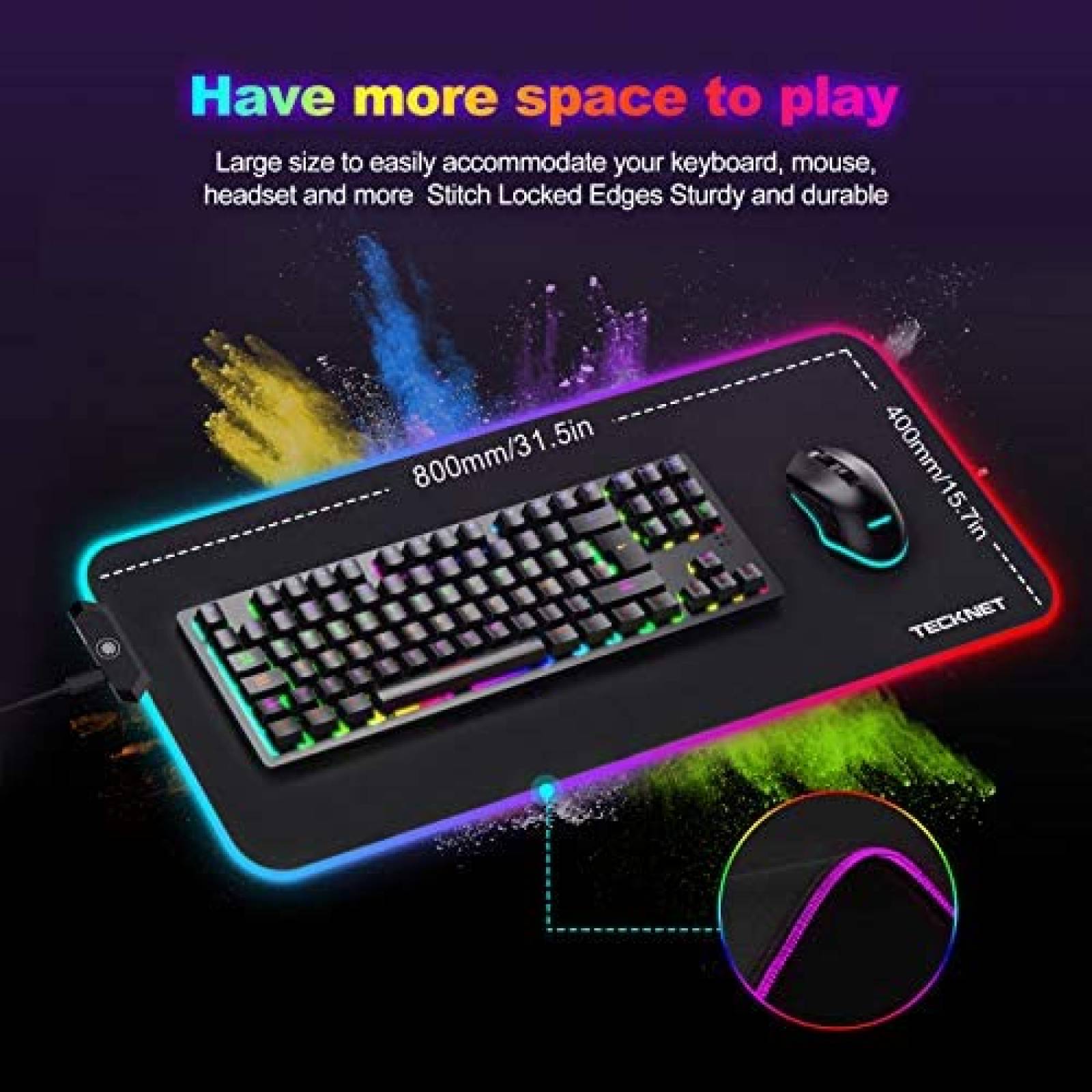 Alfombrilla De Mouse TECKNET Gamer RGB 12 Modos 31.5x15.7''