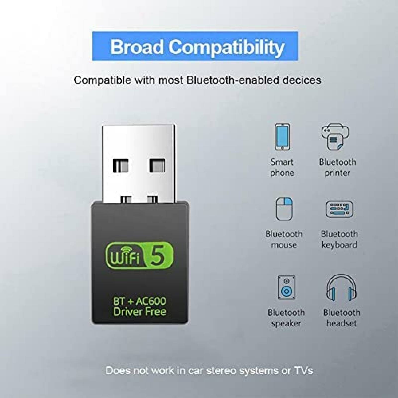 Adaptador NC USB WiFi Bluetooth 600 Mbps de Doble Banda