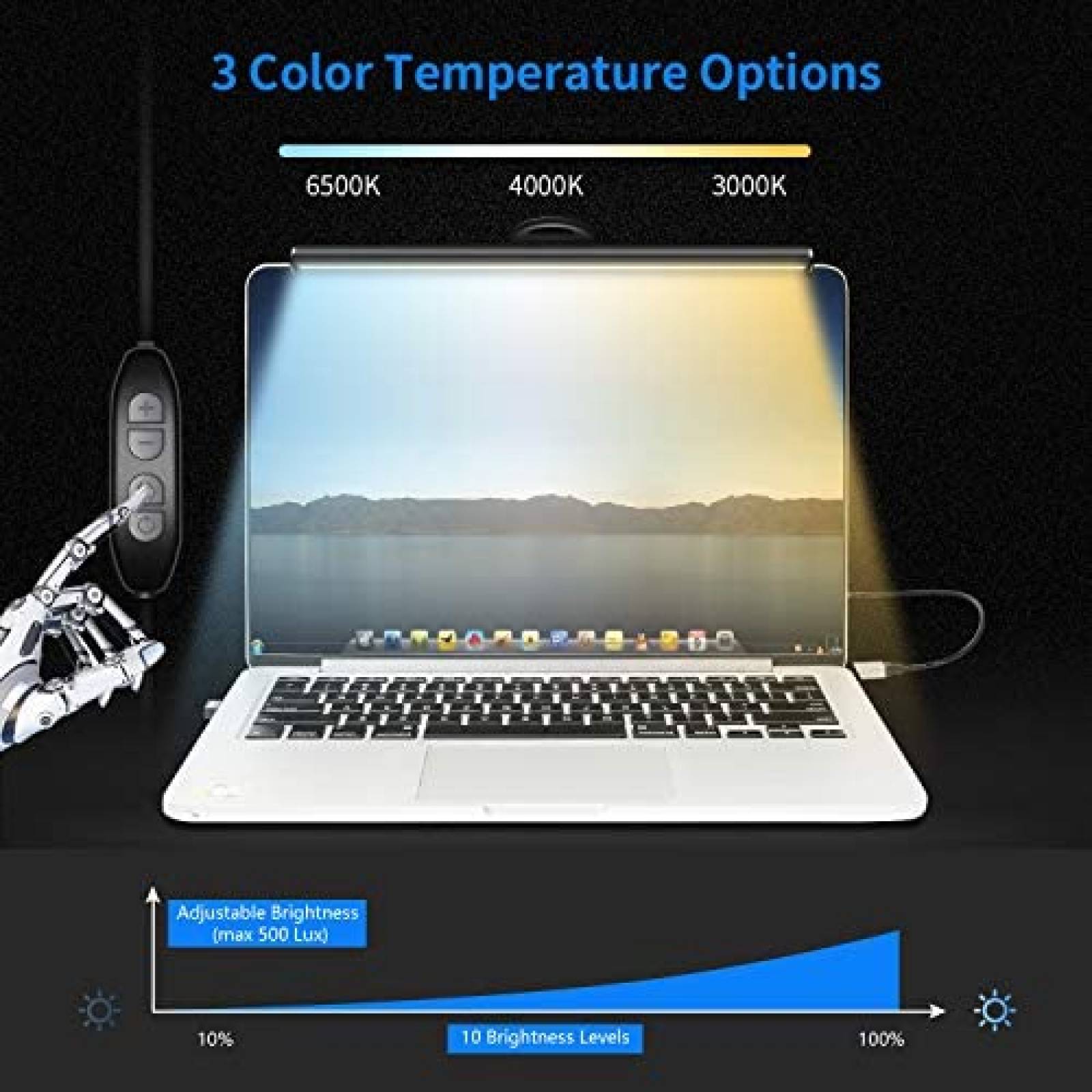 Lampara USB HIOUME de Luz LED Temperatura Ajustable -Negro