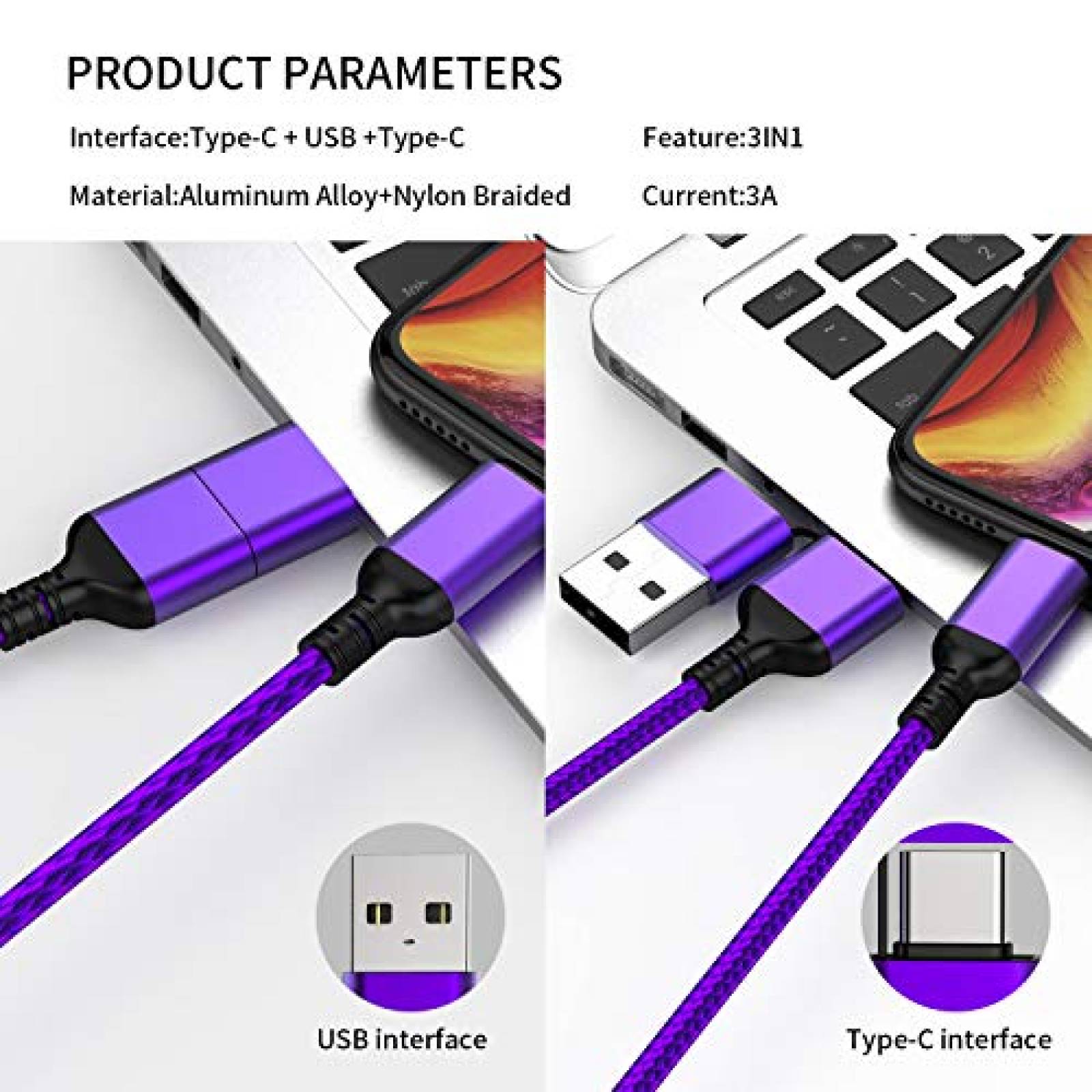 Cable USB xiongweida Tablet Micro USB Tipo C -Morado