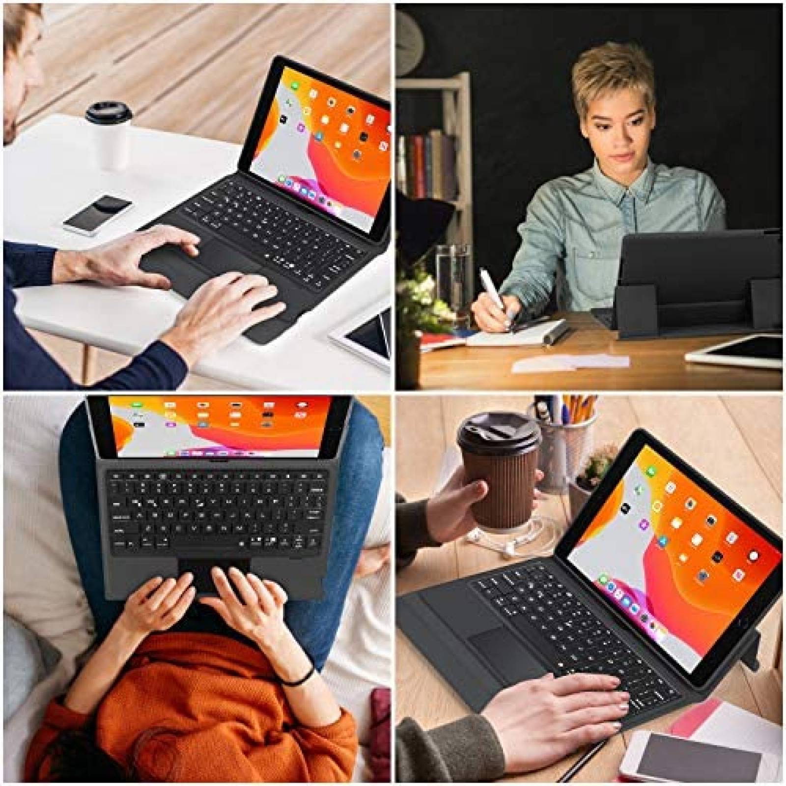 Funda OMOTON Compatible Para Apple iPad Con Teclado -Negro