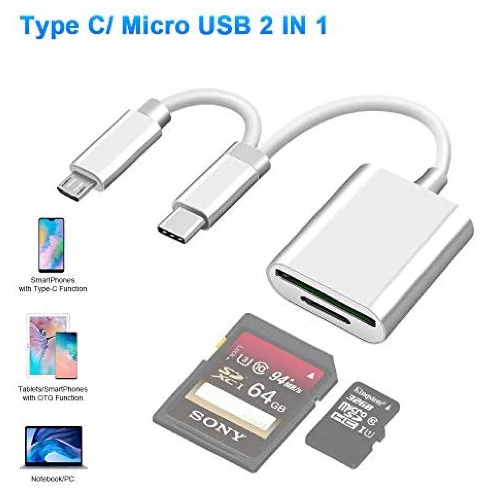 USB C a Lector de tarjetas SD ELETRAND de aluminio -Plateado