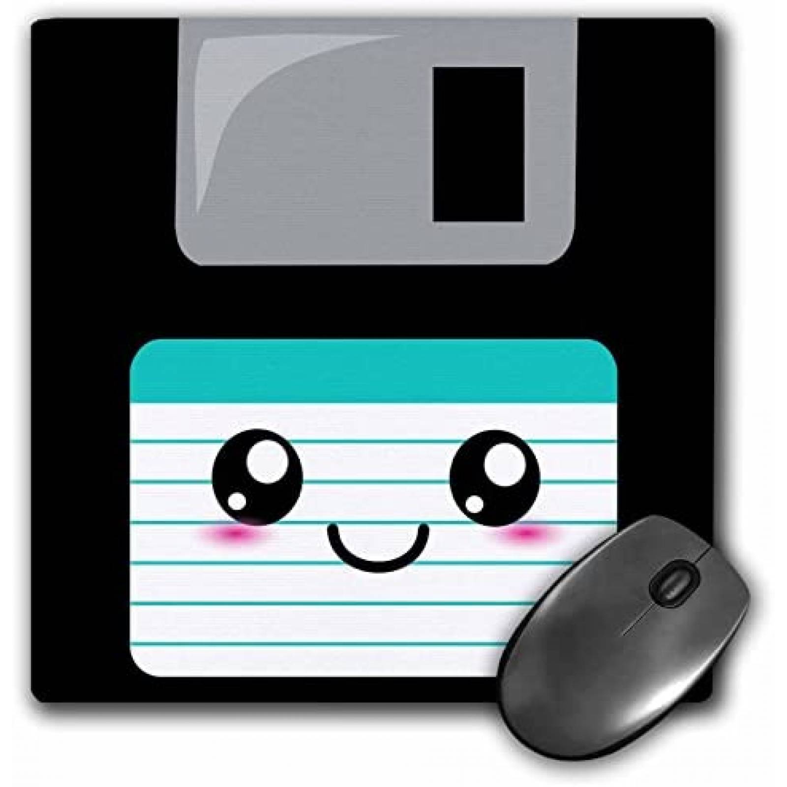 Mouse Pad 3dRose de 8'' x 8'' Disco Flexible Kawaii -Negro