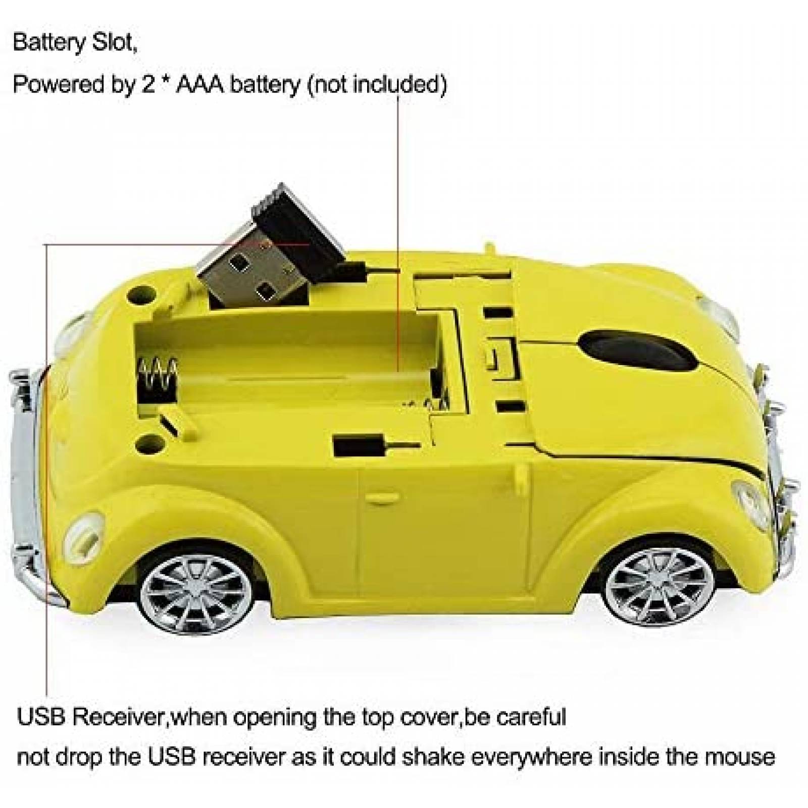 Mouse FASBEL Inalambrico de VW Beetle para PC -Amarillo