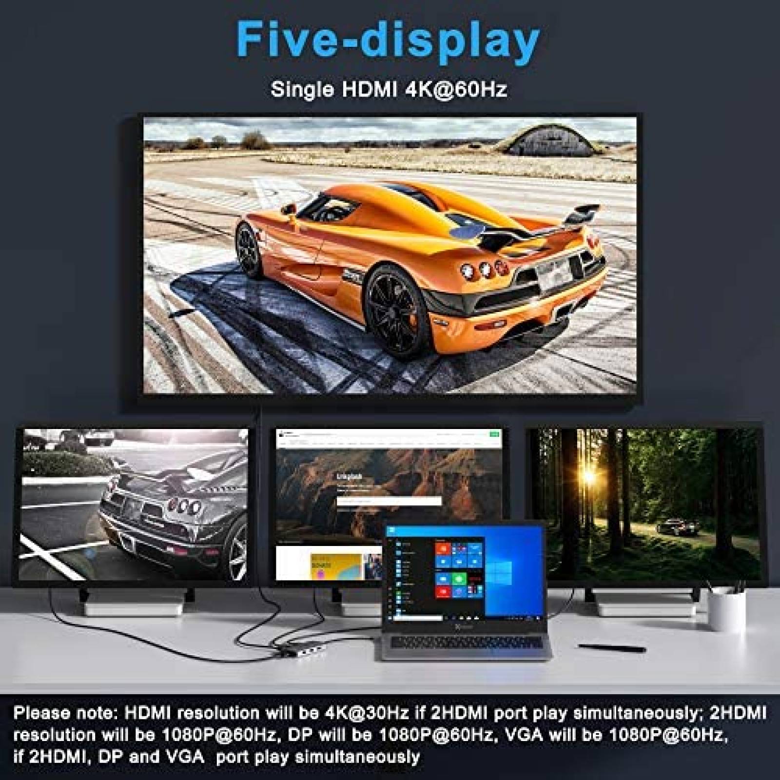 Hub USB-C a HDMI Dual Mokin 7 en 1 HDMI/VGA/USB -Plata