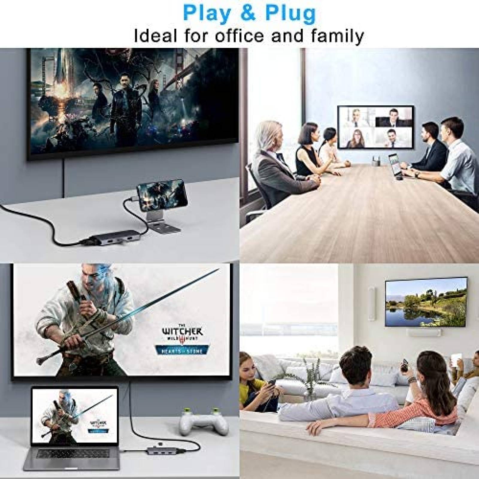 Hub USB-C a HDMI Dual Mokin 7 en 1 HDMI/VGA/USB -Plata