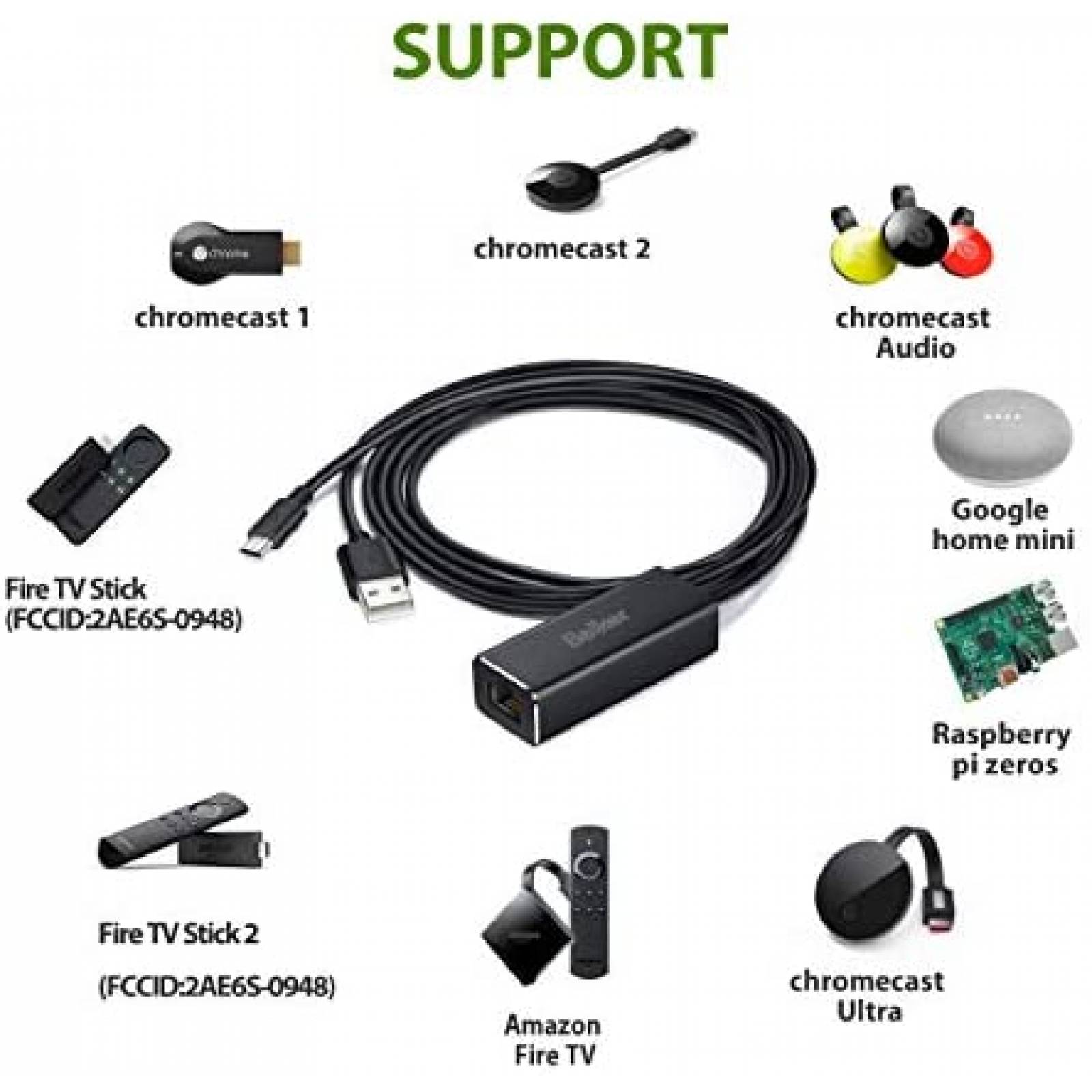 Adaptador Ethernet Fire TV Belkertech Micro USB a Rj45