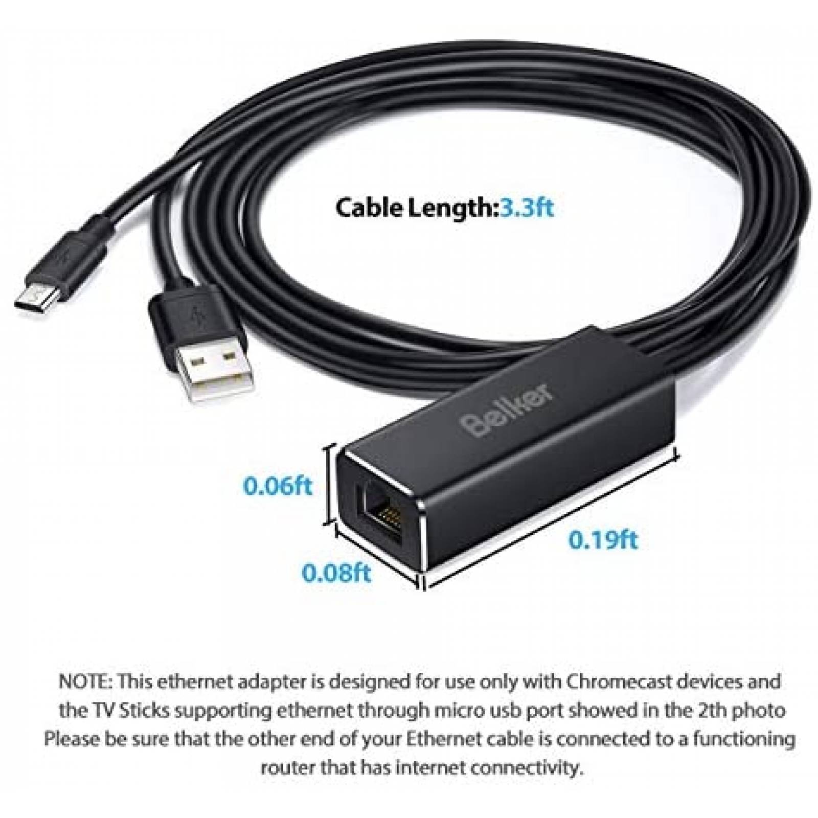 Adaptador Ethernet Fire TV Belkertech Micro USB a Rj45